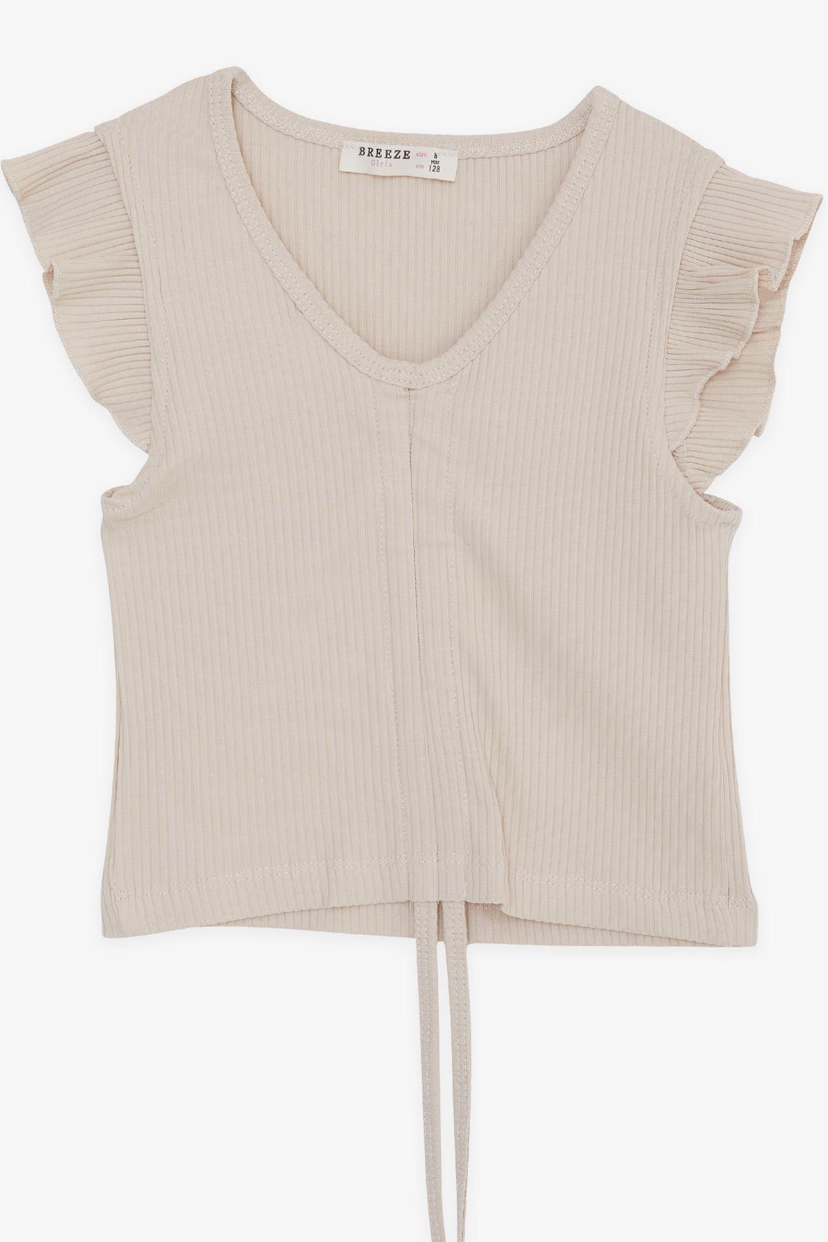 Breeze Kız Çocuk Crop Tişört Bağcıklı Fırfırlı Bej (8-14 Yaş)
