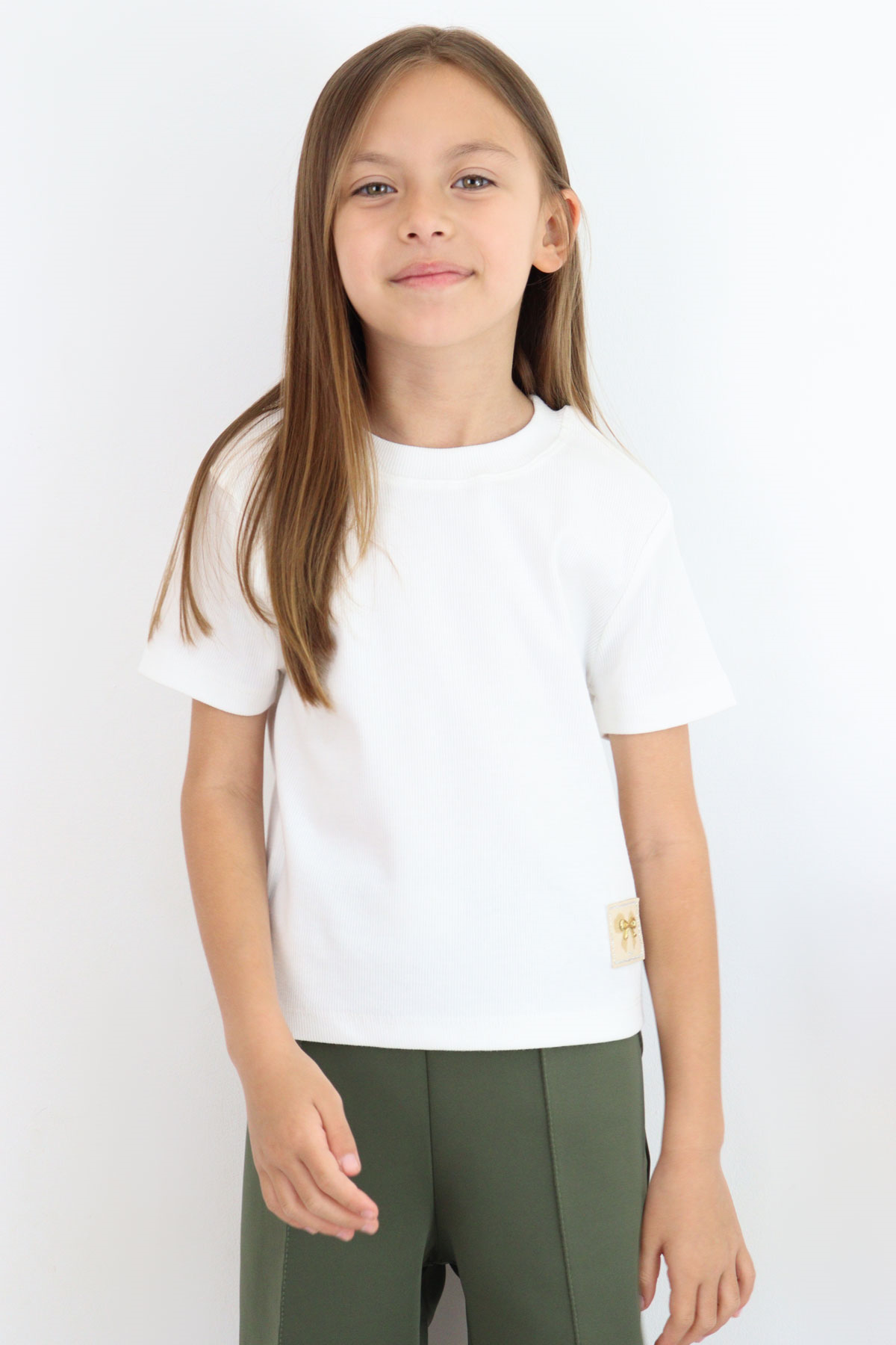 Breeze Kız Çocuk Crop Tişört Fiyonk Arma Detaylı Ekru (7-12 Yaş)