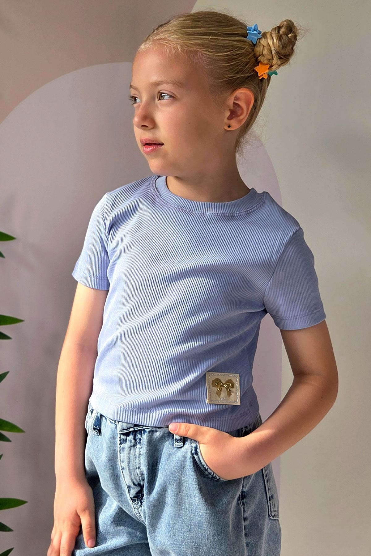 Breeze Kız Çocuk Crop Tişört Fiyonk Arma Detaylı Açık Lila (7-12 Yaş)
