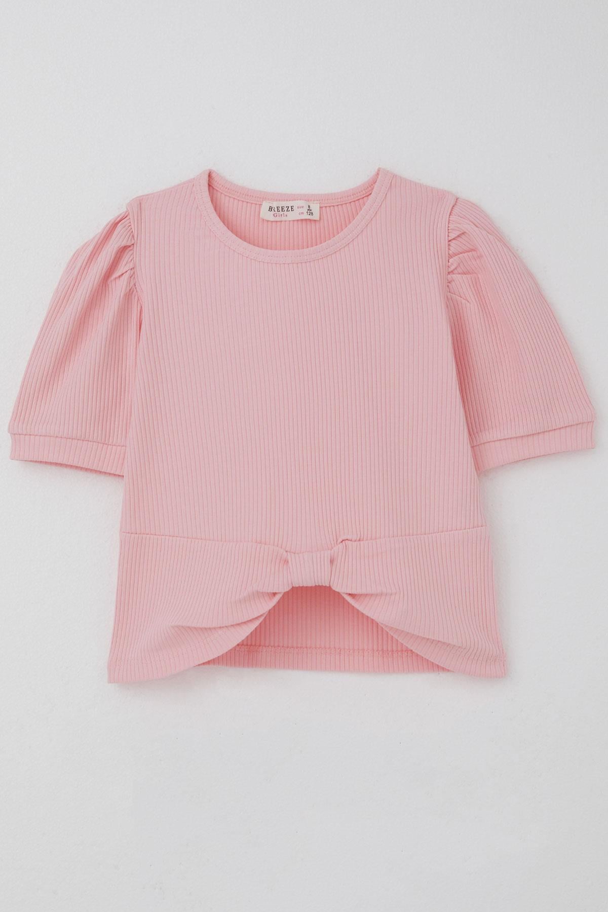 Breeze Kız Çocuk Crop Tişört Göbek Dekolte Detaylı Pembe (8-14 Yaş)