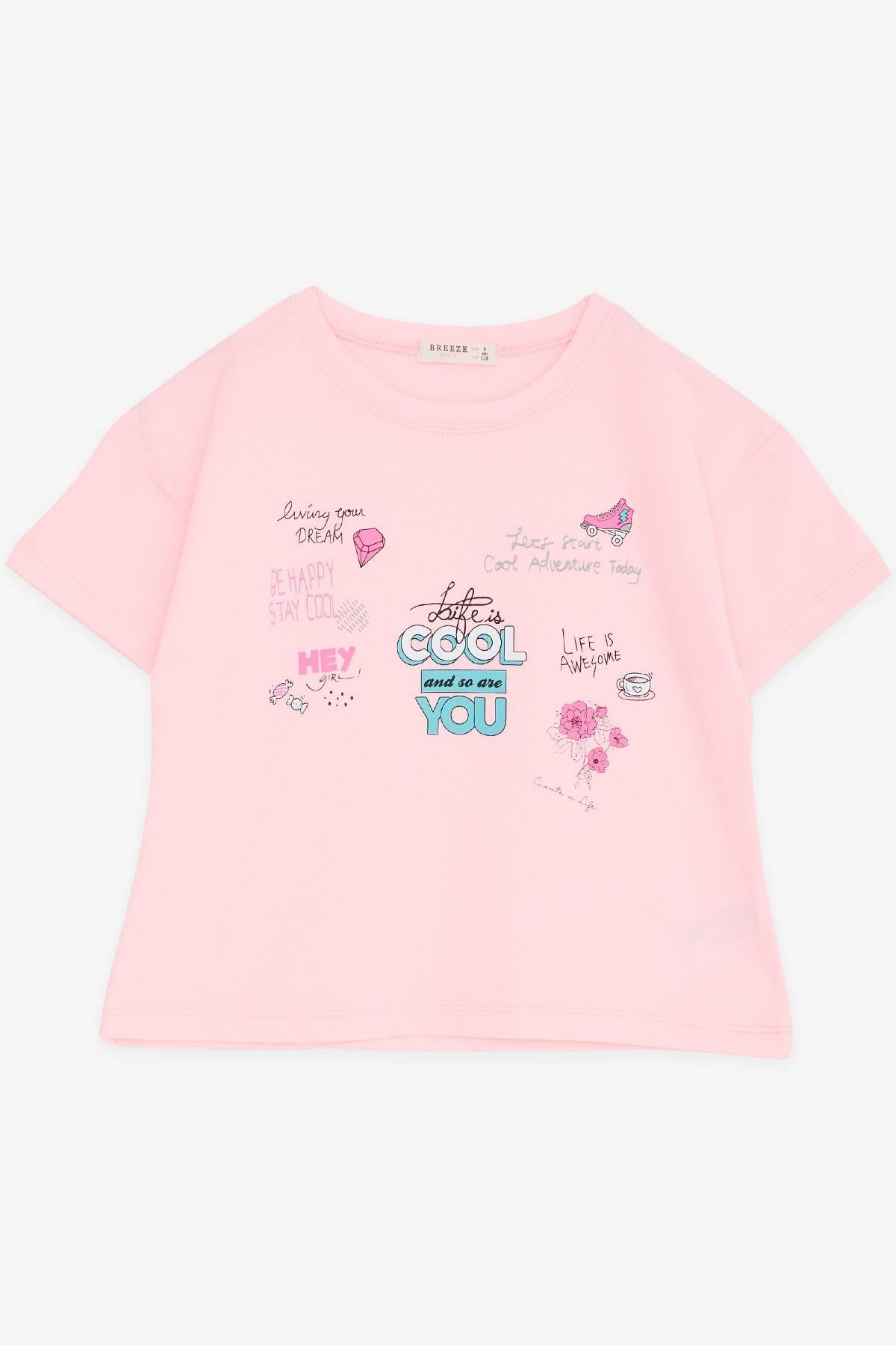Breeze Kız Çocuk Crop Tişört Mutluluk Temalı Pembe (8-14 Yaş)