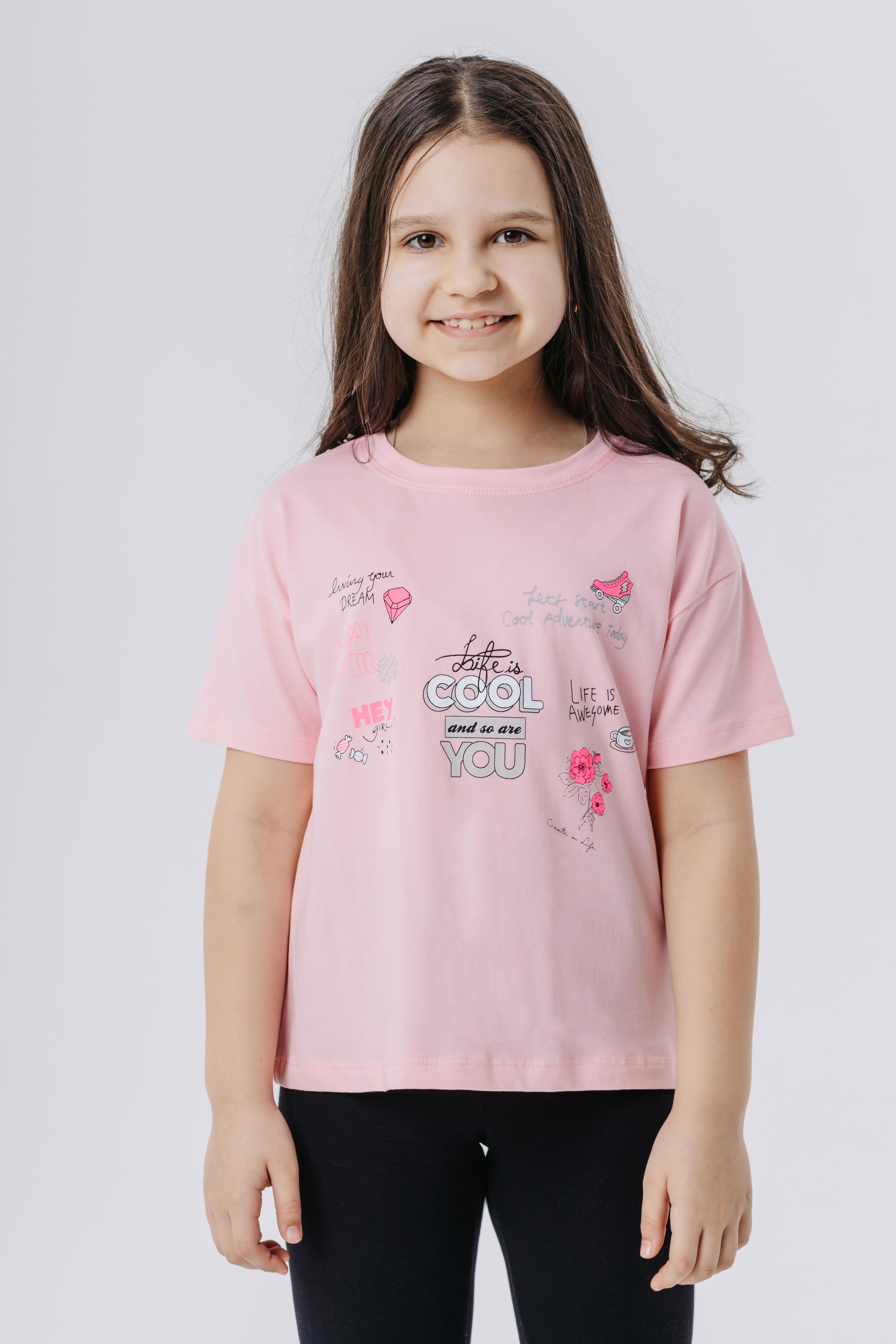 Breeze Kız Çocuk Crop Tişört Mutluluk Temalı Pudra (8-14 Yaş)