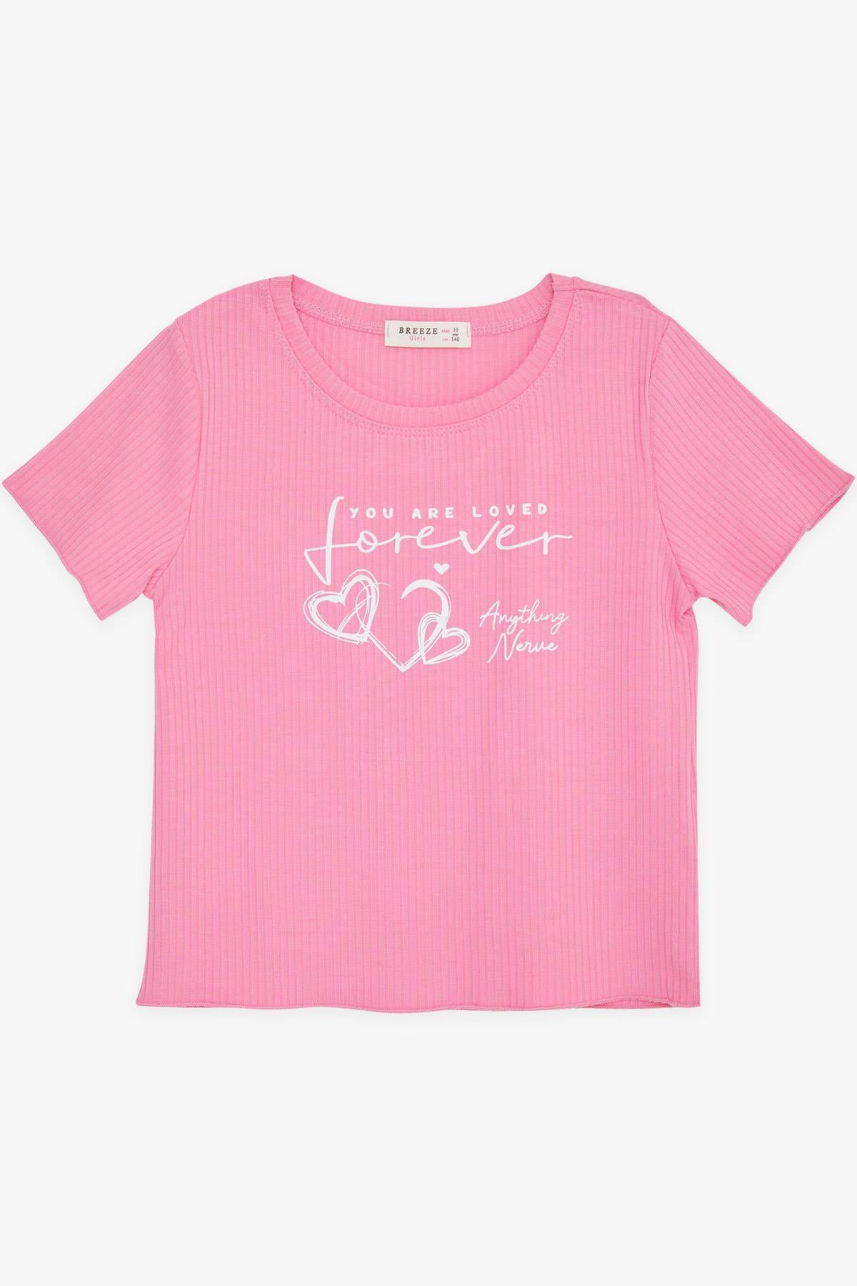 Breeze Kız Çocuk Crop Tişört Yazı Baskılı Sevgi Temalı Pembe (8-14 Yaş)