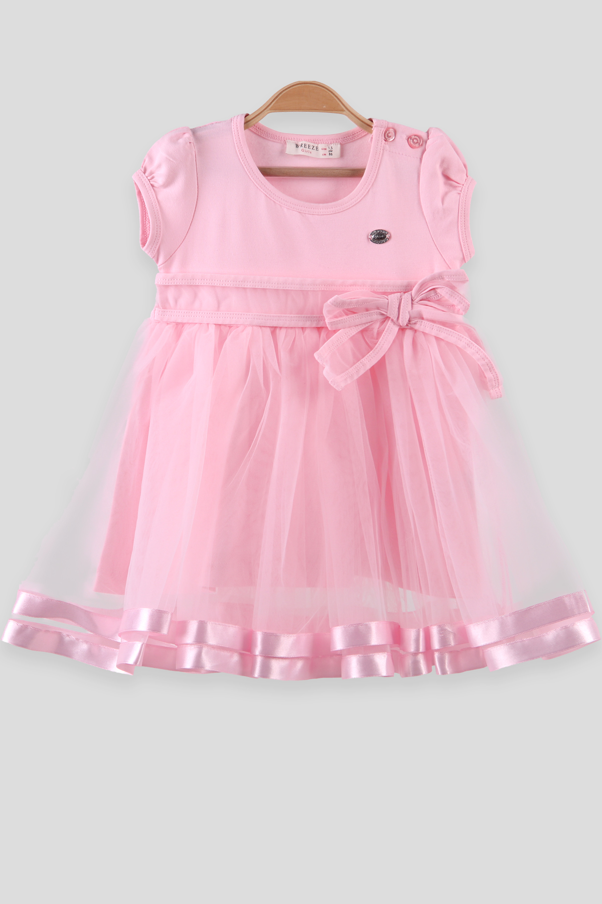 Breeze Kız Çocuk Elbise Altı Tüllü Saten Biyeli  Pembe (1.5-5 Yaş)