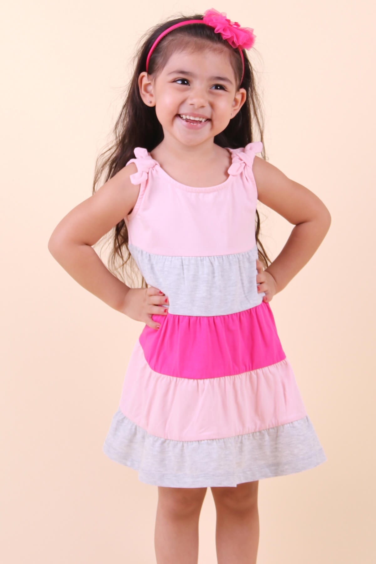 Breeze Kız Çocuk Elbise Askılı Katkat Renkli Pembe (1.5-5 Yaş)