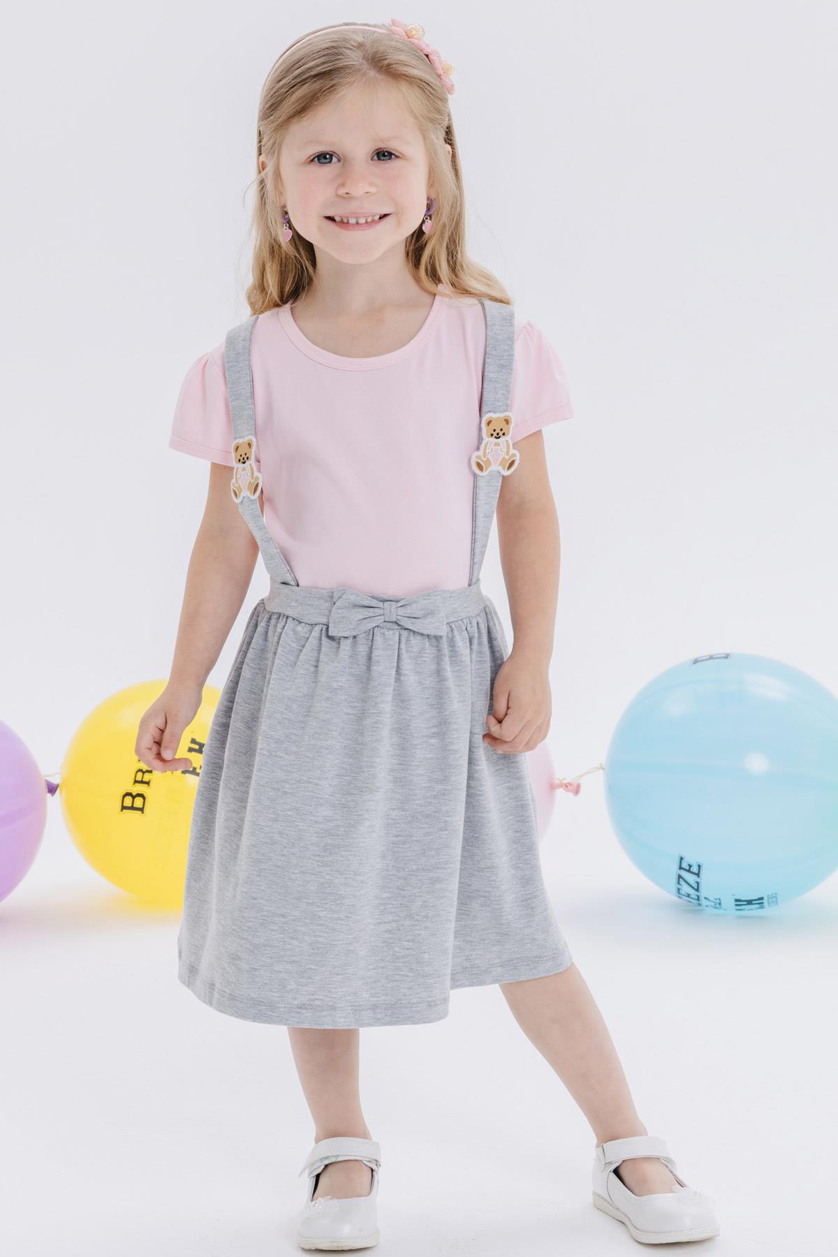 Kız Çocuk Elbise Ayıcık Aksesuarlı Fiyonklu Pembe 2-6 Yaş - Yazlık Elbiseler  | Breeze