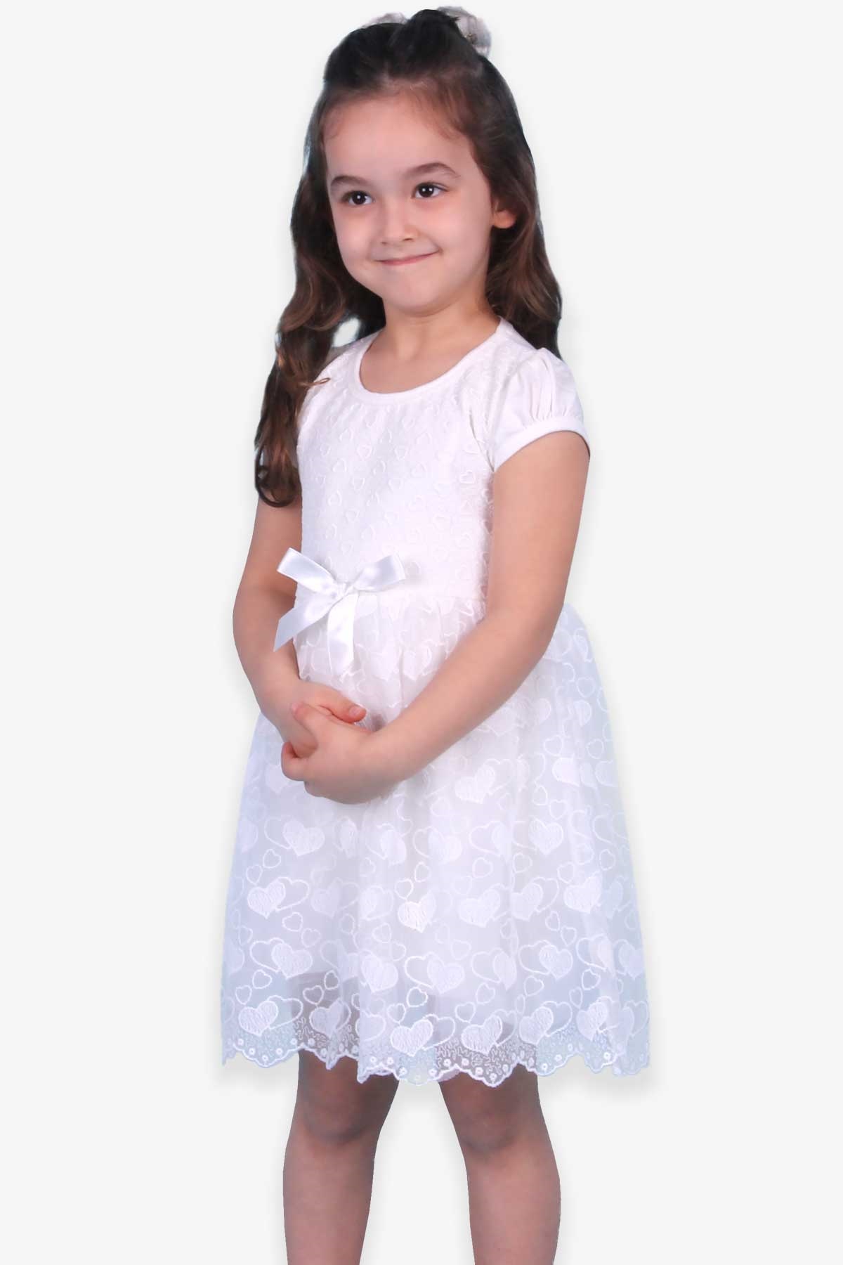 Breeze Kız Çocuk Elbise Basic Kalp Nakışlı Tüllü Ekru (1.5-5 Yaş)
