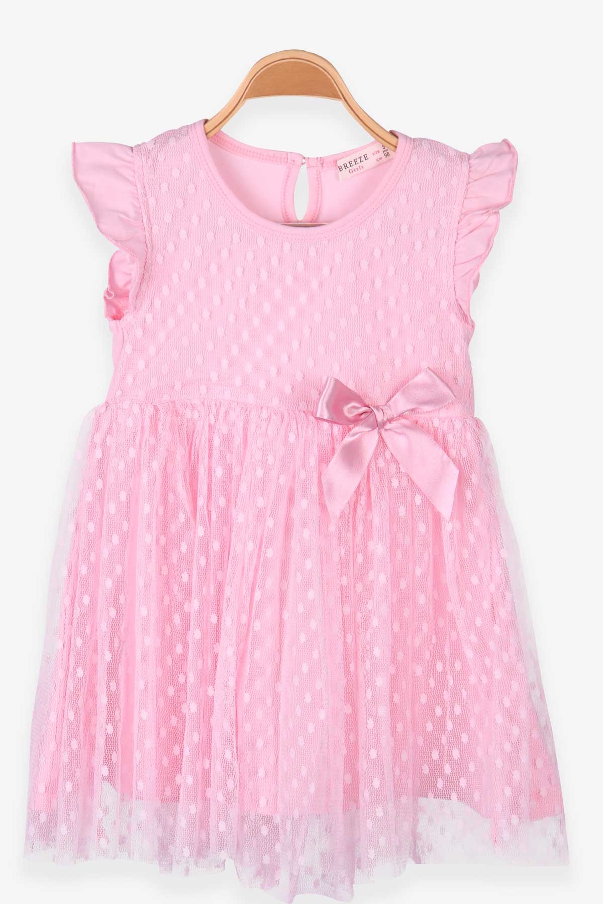 Breeze Kız Çocuk Elbise Basic Tüllü Fiyonklu Pudra (3-8 Yaş)