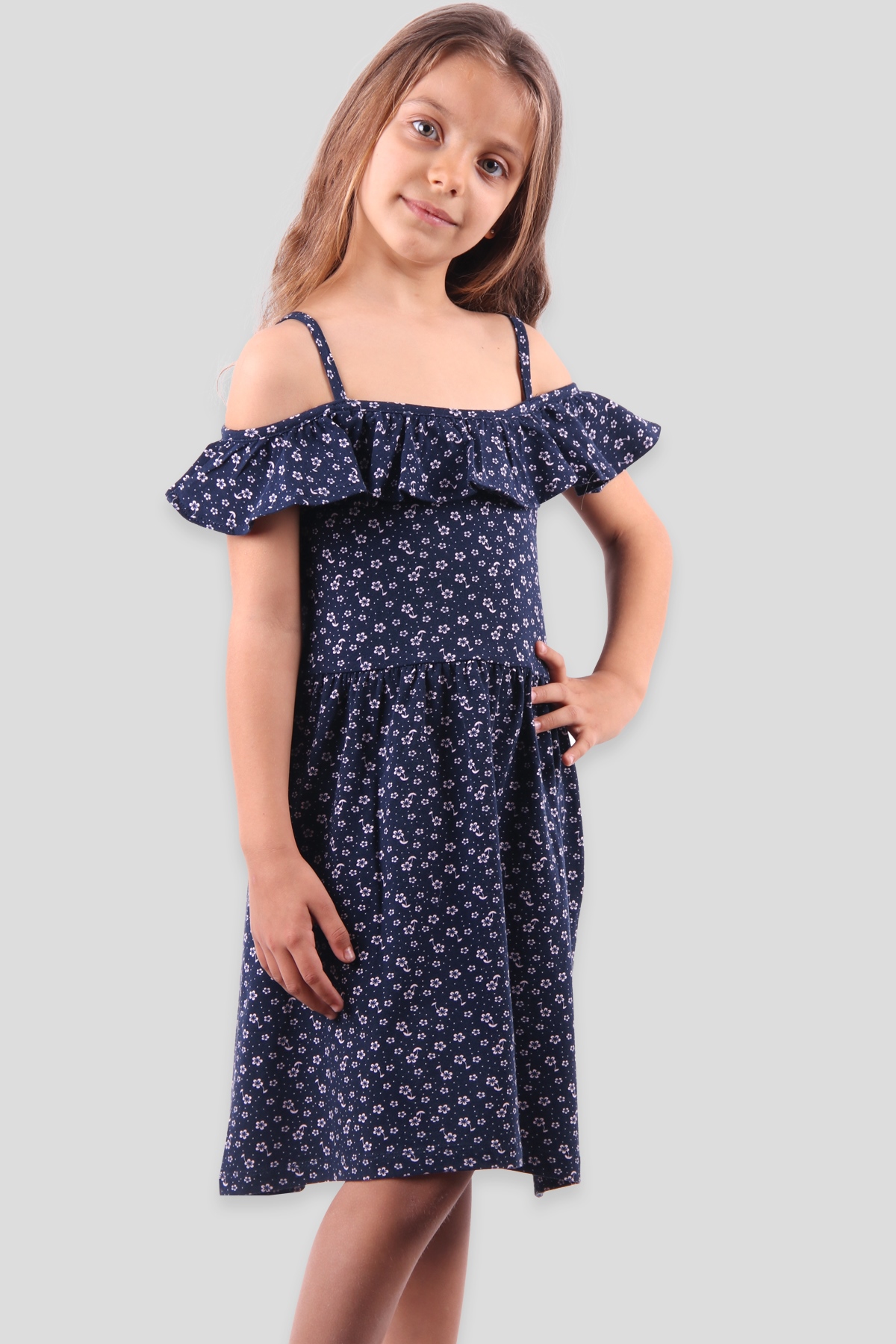 Çiçekli Lacivert 4-9 Yaş - Kız Çocuk Elbisesi | Breeze