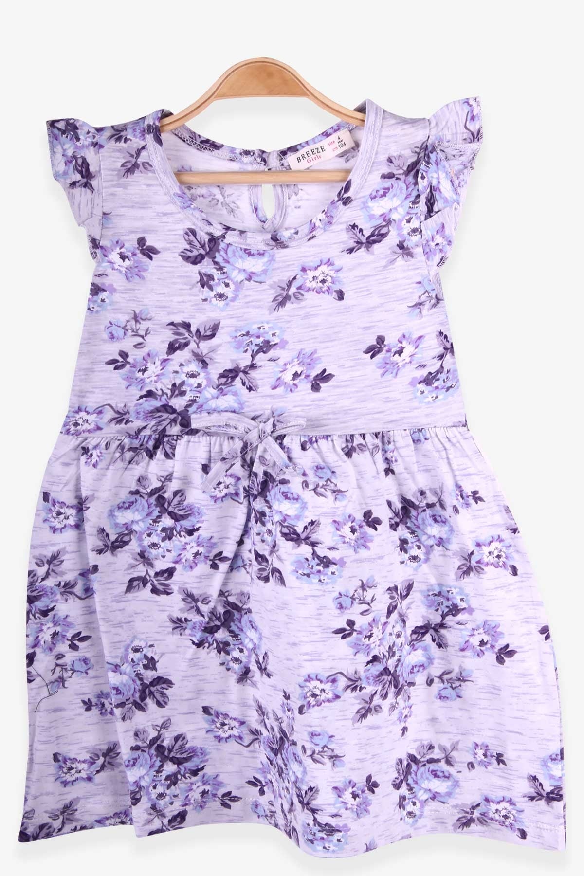 Breeze Kız Çocuk Elbise Çiçek Desenli Gri Melanj (4-9 Yaş)