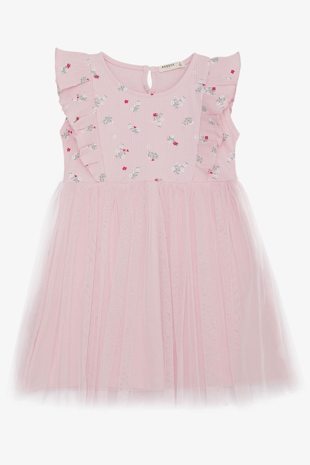Breeze Kız Çocuk Elbise Çiçekli Fırfırlı Tüllü Pembe (4-8 Yaş)