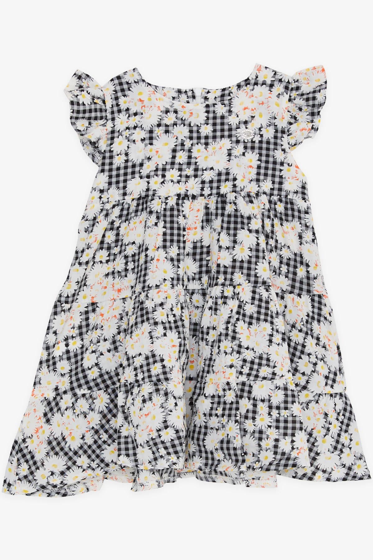 Breeze Kız Çocuk Elbise Çiçekli Kolları Fırfırlı Siyah (1.5-5 Yaş)