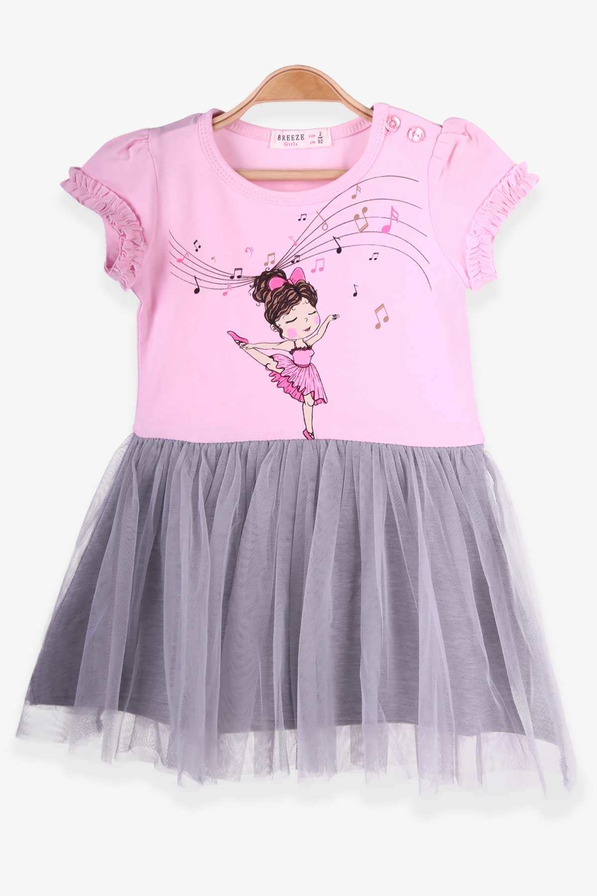 Breeze Kız Çocuk Elbise Dansçı Kız Baskılı Pudra (2-6 Yaş)