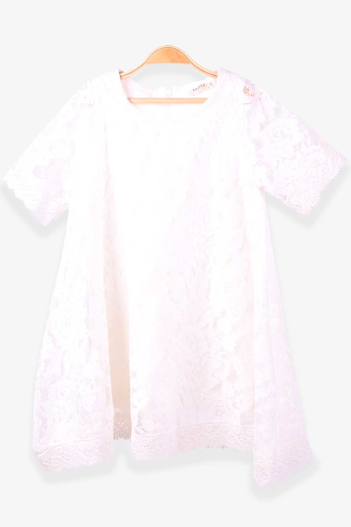 Breeze Kız Çocuk Elbise Dantelli Ekru (5-10 Yaş)
