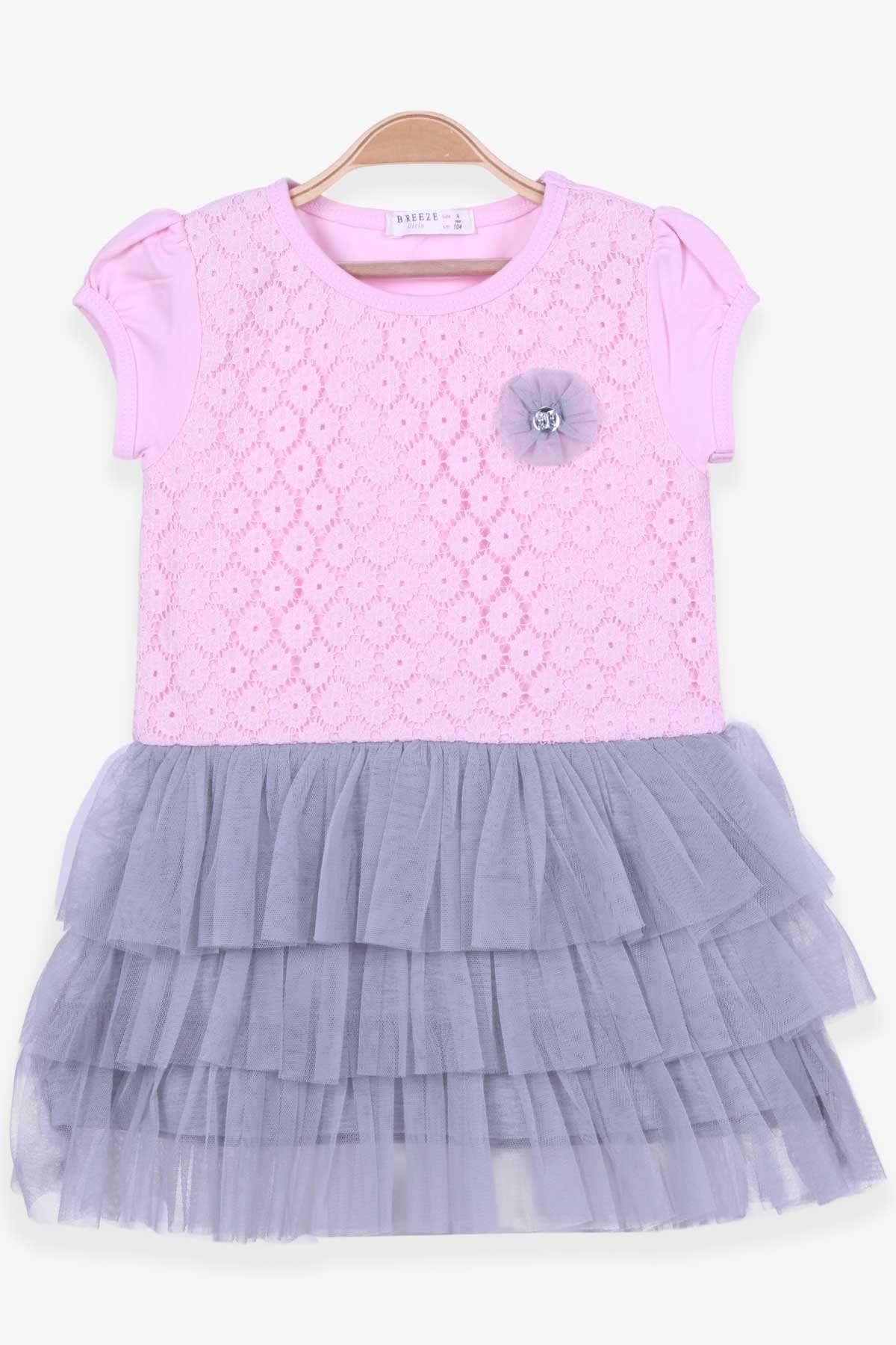 Breeze Kız Çocuk Elbise Dantelli Tüllü Pudra (4-8 Yaş)