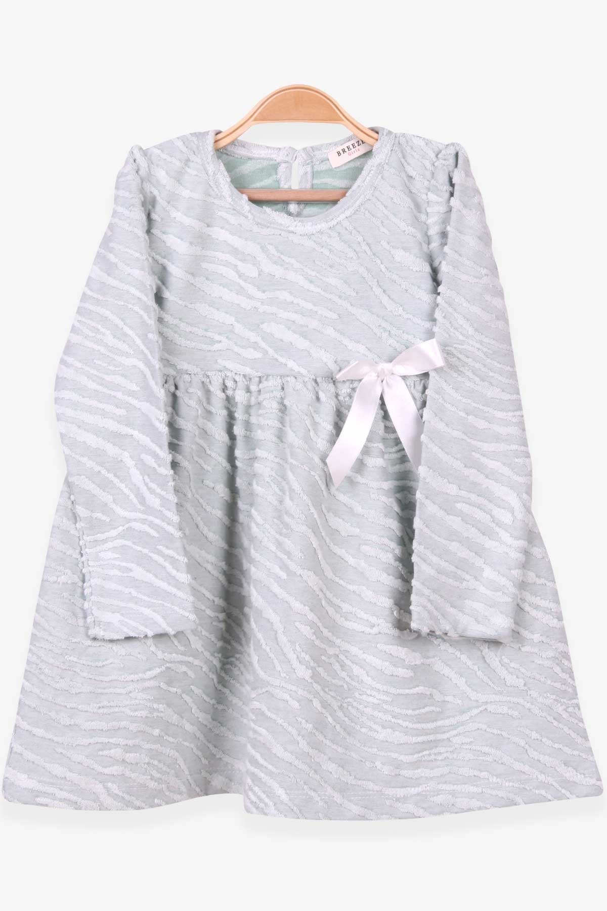 Breeze Kız Çocuk Elbise Desenli Fiyonklu Mint Yeşili (2-6 Yaş)