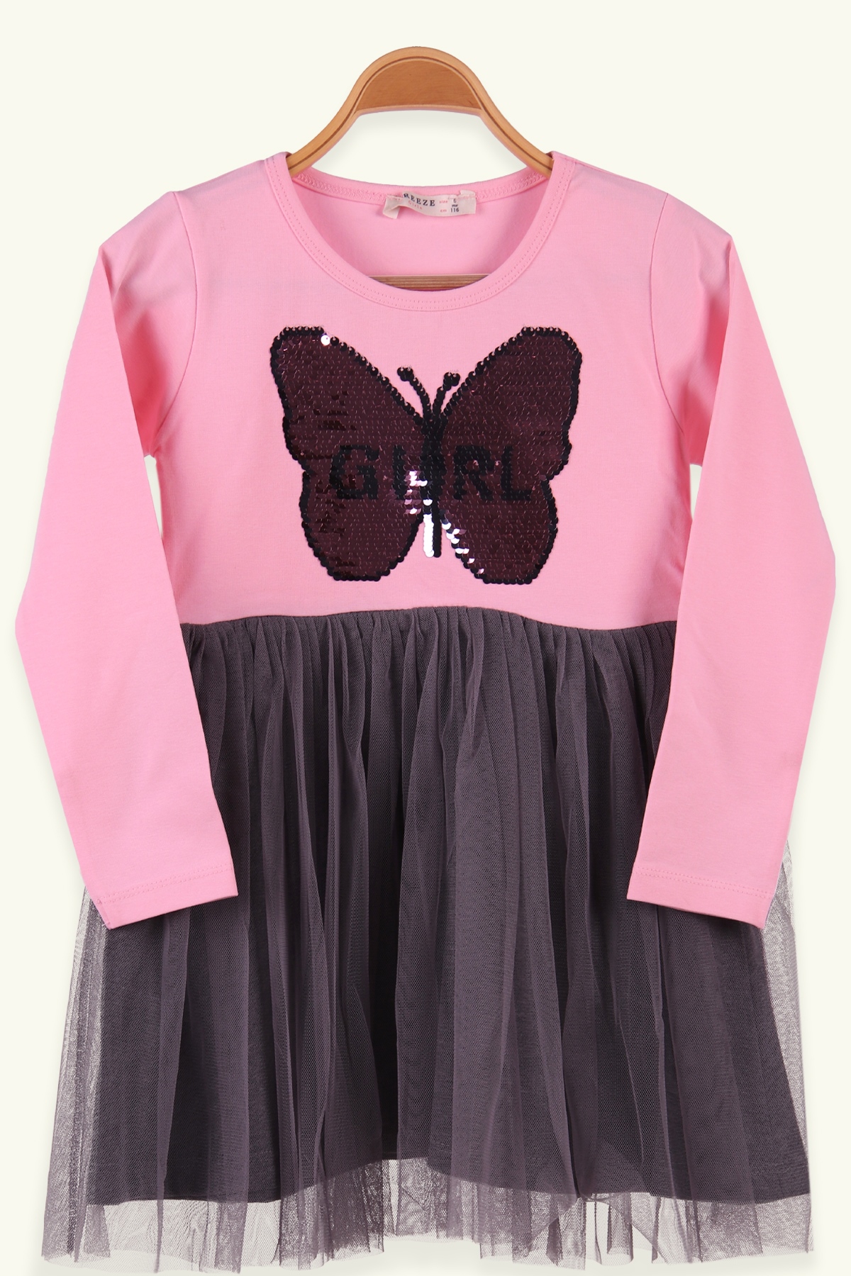 Breeze Kız Çocuk Elbise Dönen Pullu Kelebekli Pudra (6-12 Yaş)