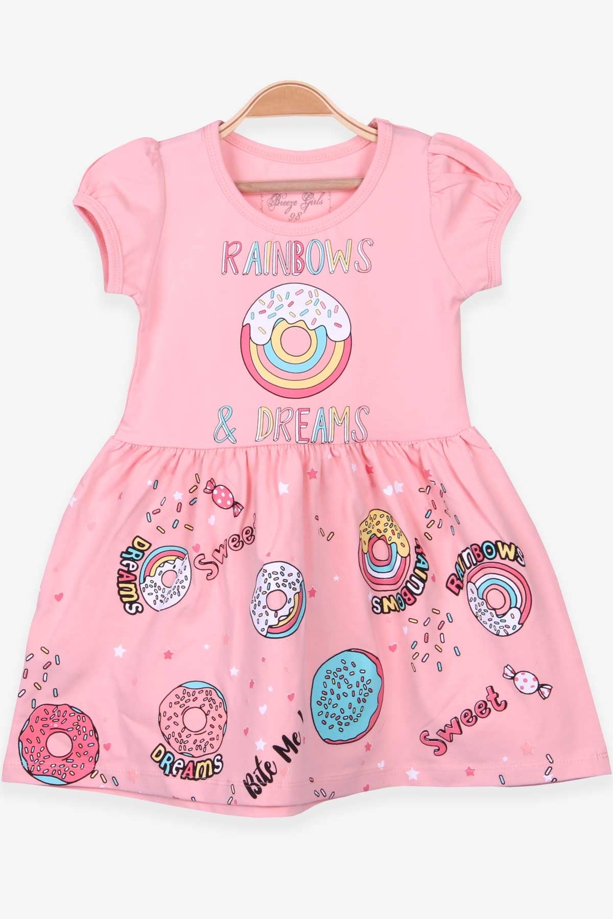 Breeze Kız Çocuk Elbise Donut Baskılı Somon (3-8 Yaş)