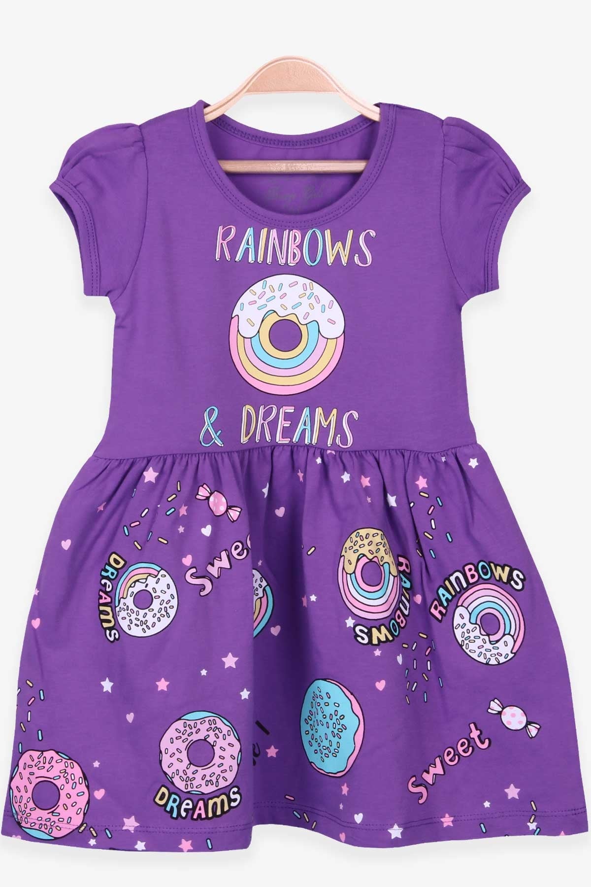 Breeze Kız Çocuk Elbise Donut Baskılı Mor (3-8 Yaş)