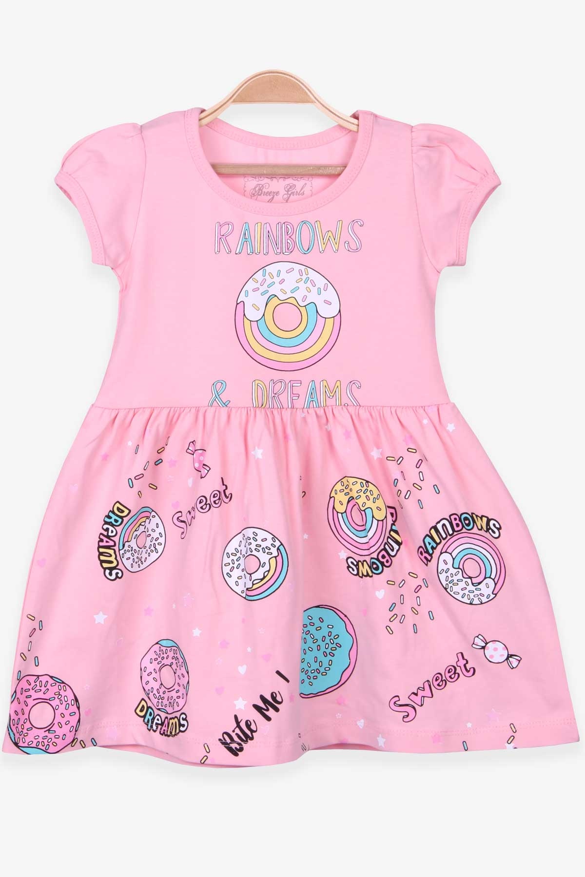 Breeze Kız Çocuk Elbise Donut Baskılı Pudra (3-8 Yaş)