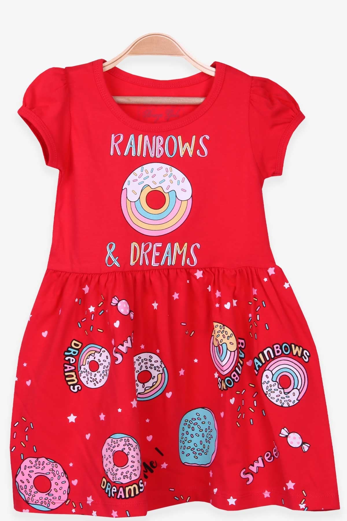 Breeze Kız Çocuk Elbise Donut Baskılı Kırmızı (3-8 Yaş)