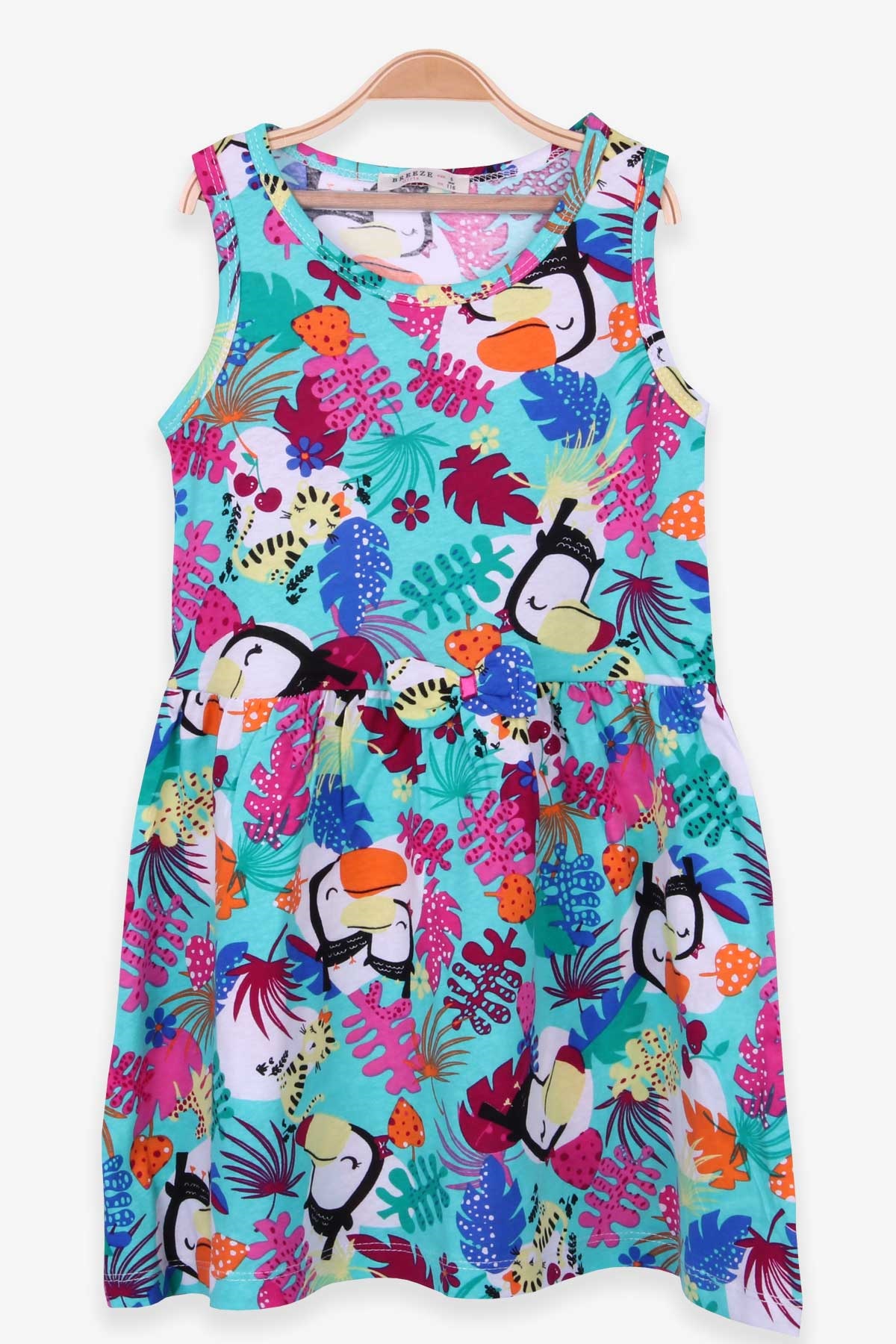 Breeze Kız Çocuk Elbise Fiyonklu Desenli Fiyonklu Mint Yeşili (6-10 Yaş)