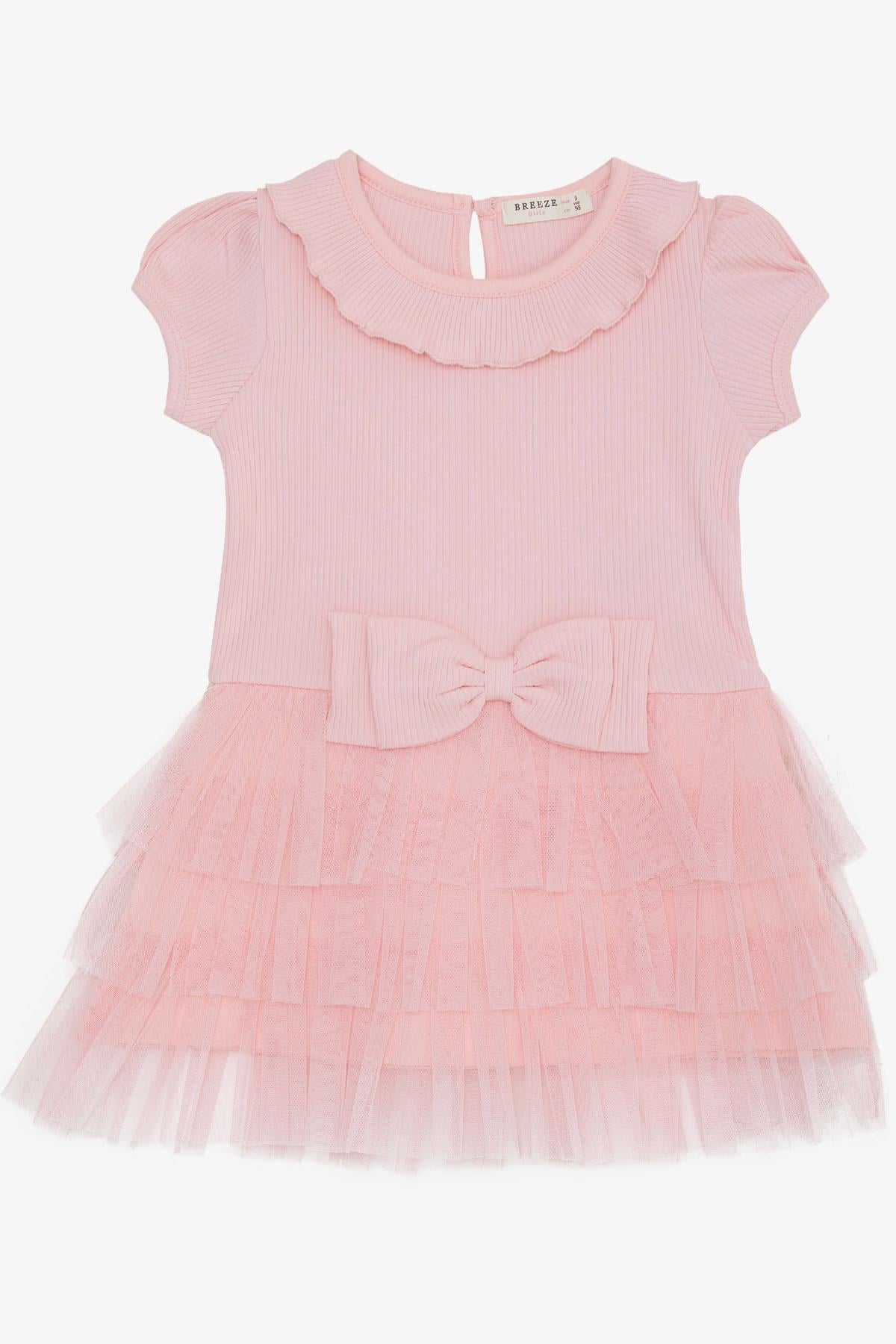 Breeze Kız Çocuk Elbise Fiyonklu Tüllü Omuzu Fırfırlı  Pembe (1.5-5 Yaş)