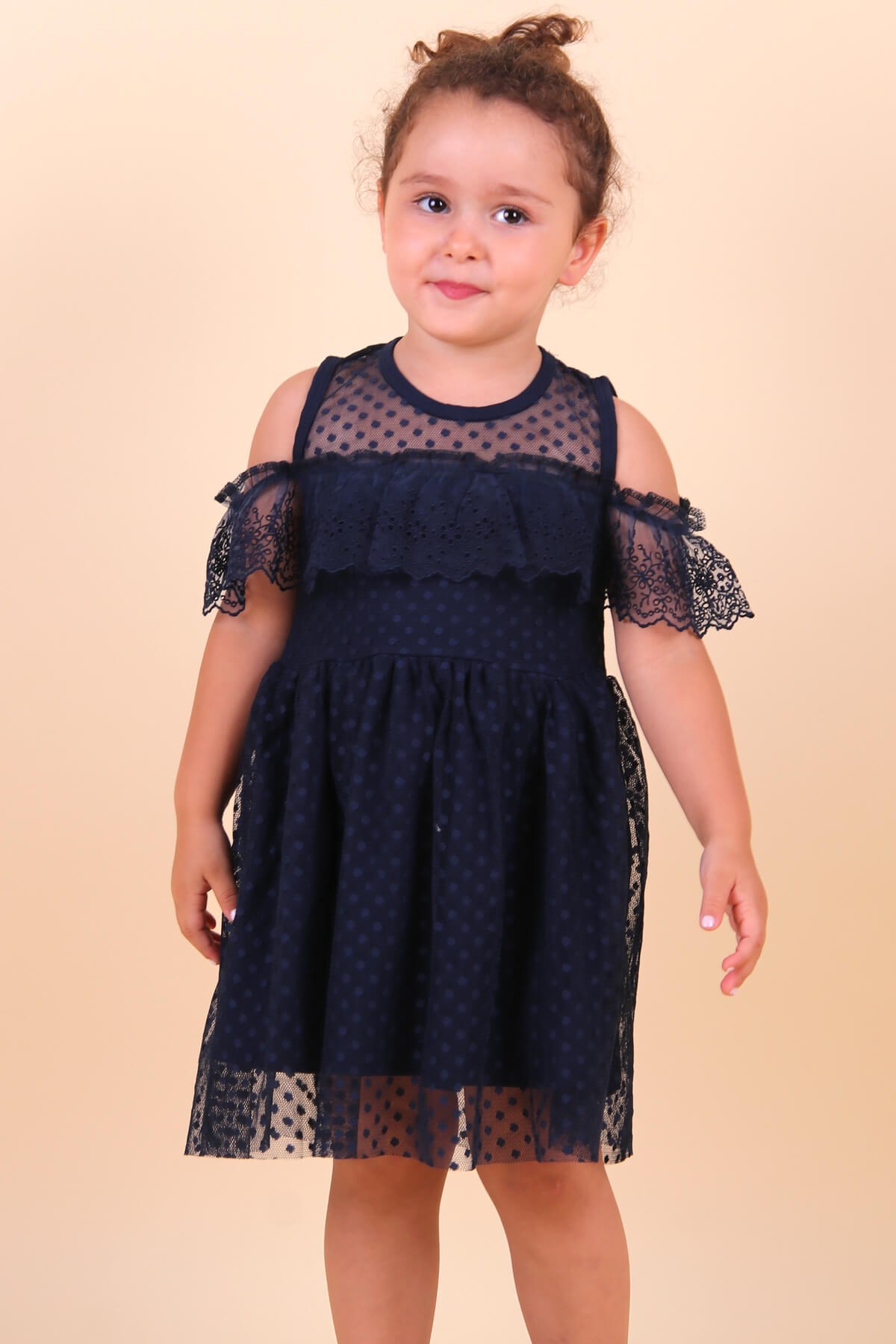 Breeze Kız Çocuk Elbise Güpürlü Lacivert (1.5-5 Yaş)
