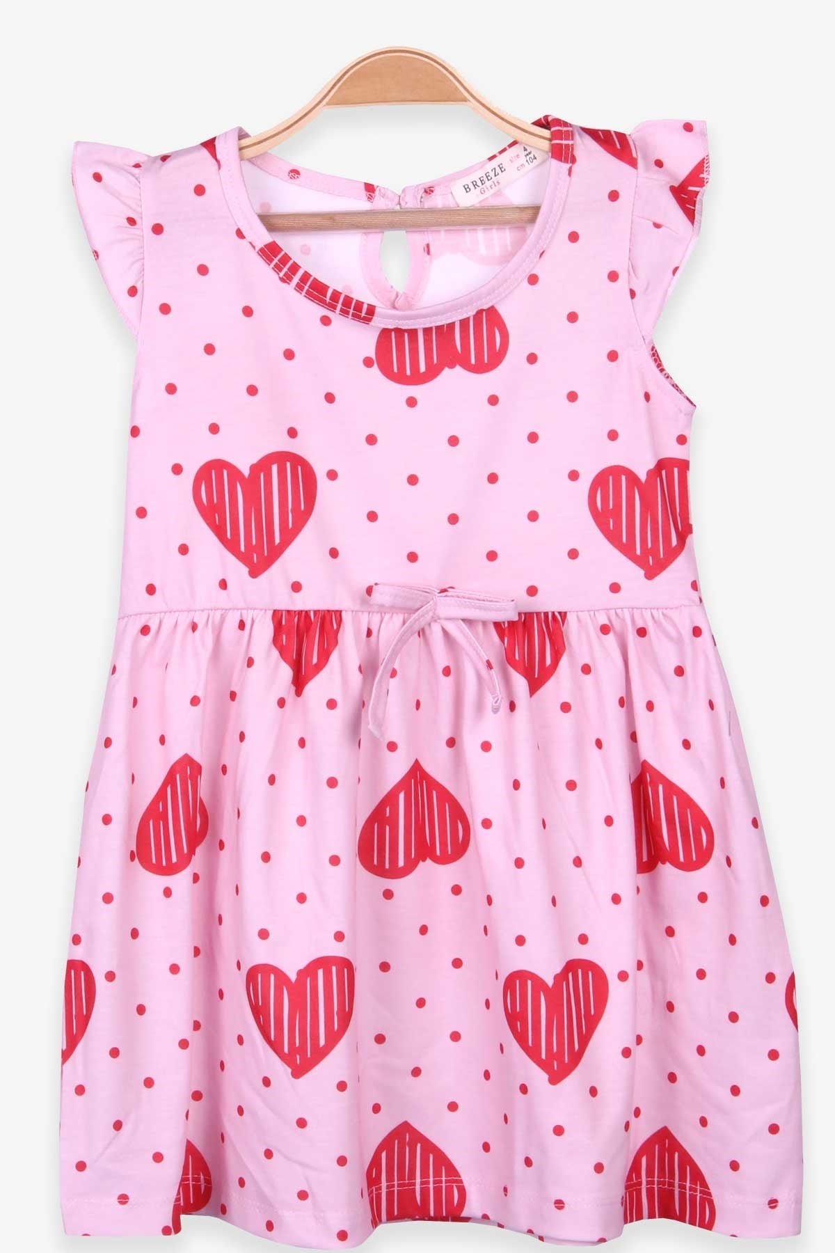 Breeze Kız Çocuk Elbise Kalp Desenli Puantiyeli Pembe (4-9 Yaş)