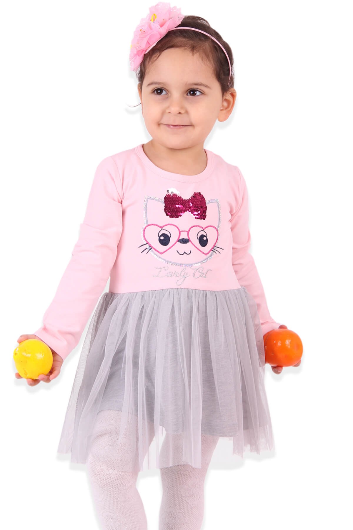 BREEZE Kız Çocuk Elbise Kedili Pembe (3-8 Yaş)