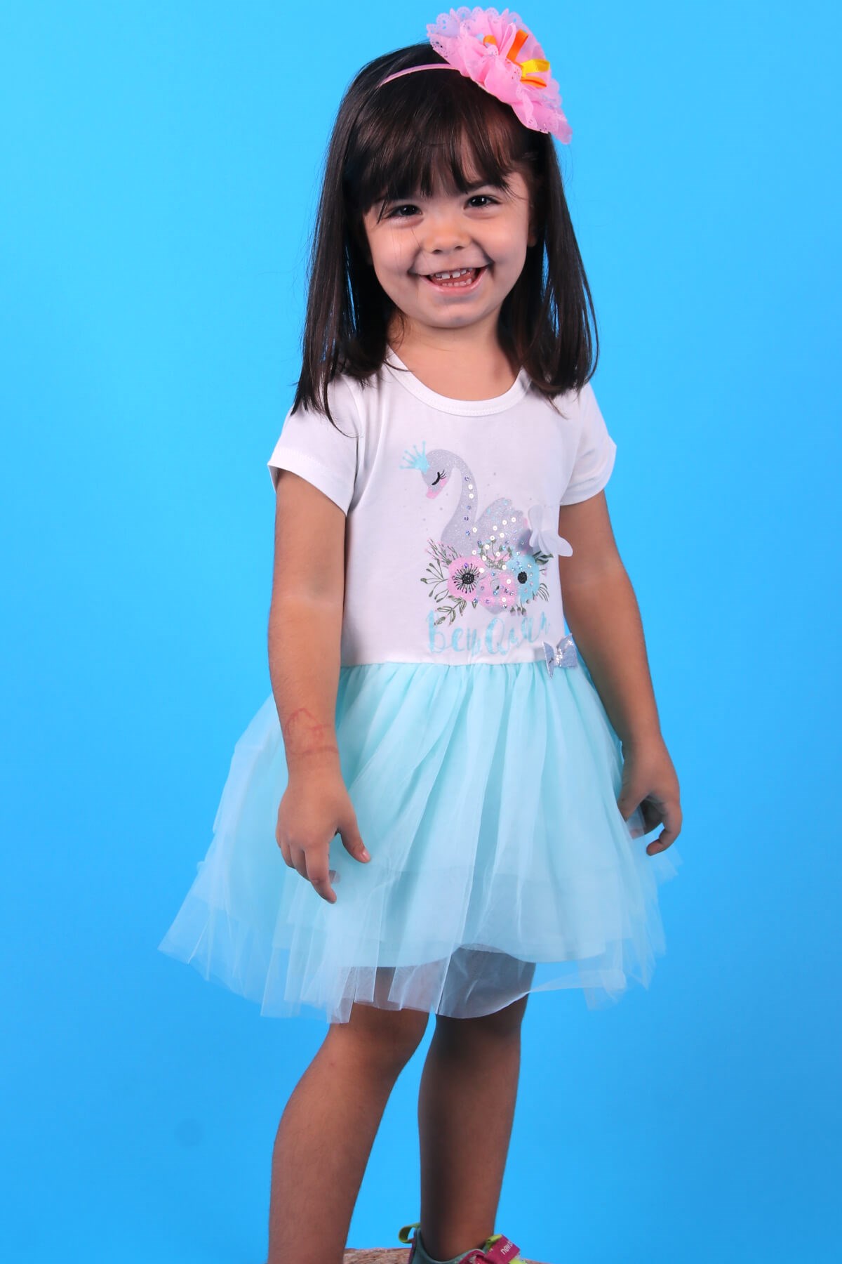 Breeze Kız Çocuk Elbise Kuğusu Pullu Simli Turkuaz (1-4 Yaş)