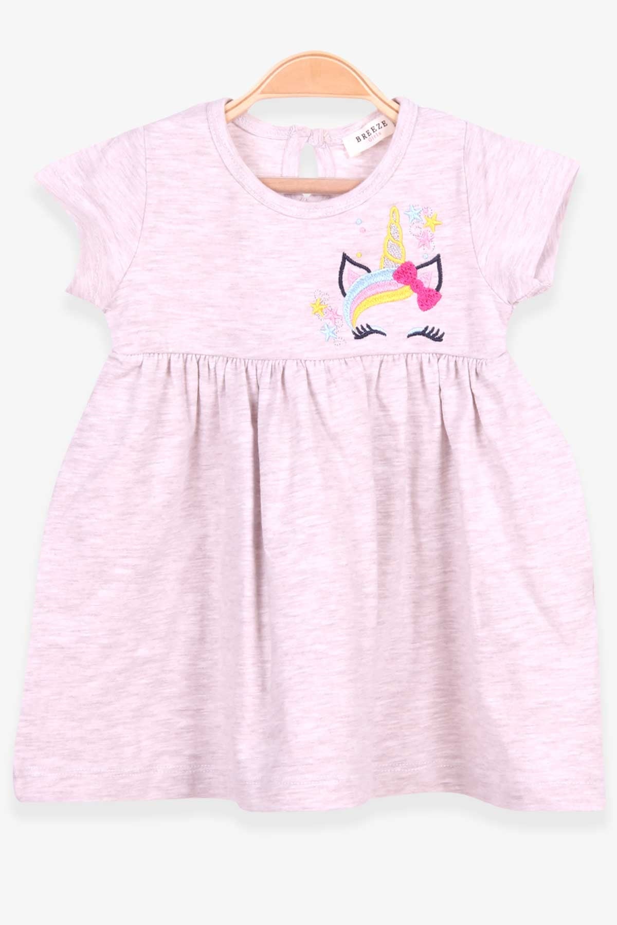 Breeze Kız Çocuk Elbise Nakışlı Unicorn Bej Melanj (1.5-5 Yaş)