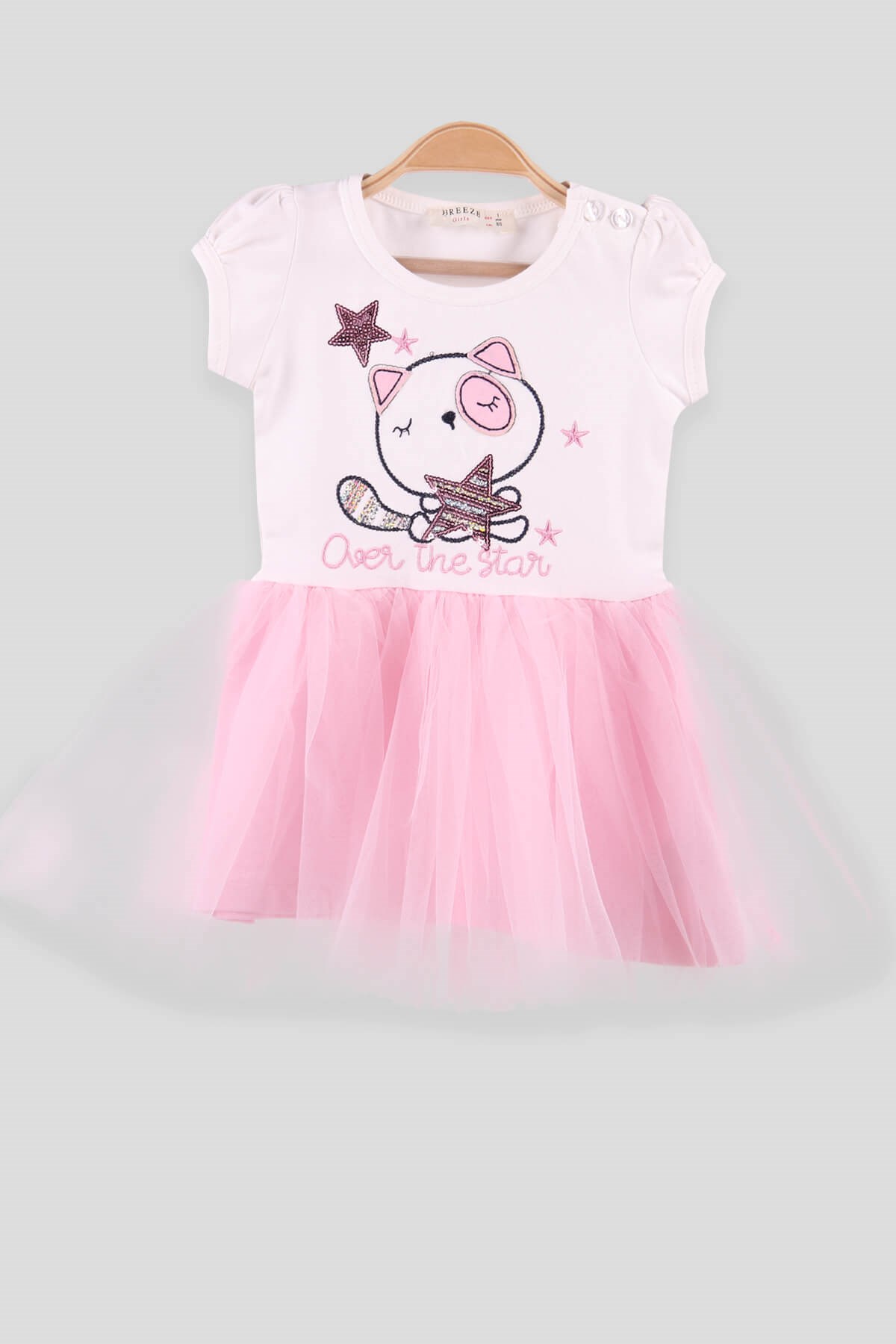 Breeze Kız Çocuk Elbise Panda Nakışlı Tüllü Pembe (1-4 Yaş)
