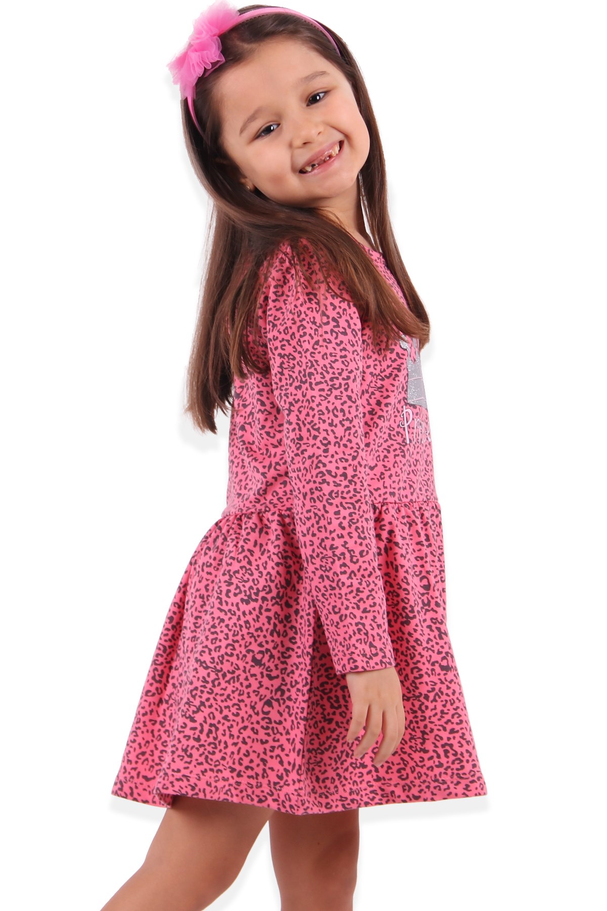 Kız Çocuk Elbisesi - Prenses Baskılı Pembe 3-7 Yaş | Breeze