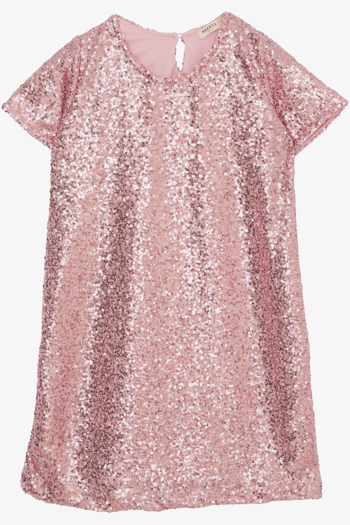 Breeze Kız Çocuk Elbise Pul Payetli Pembe (6-12 Yaş)