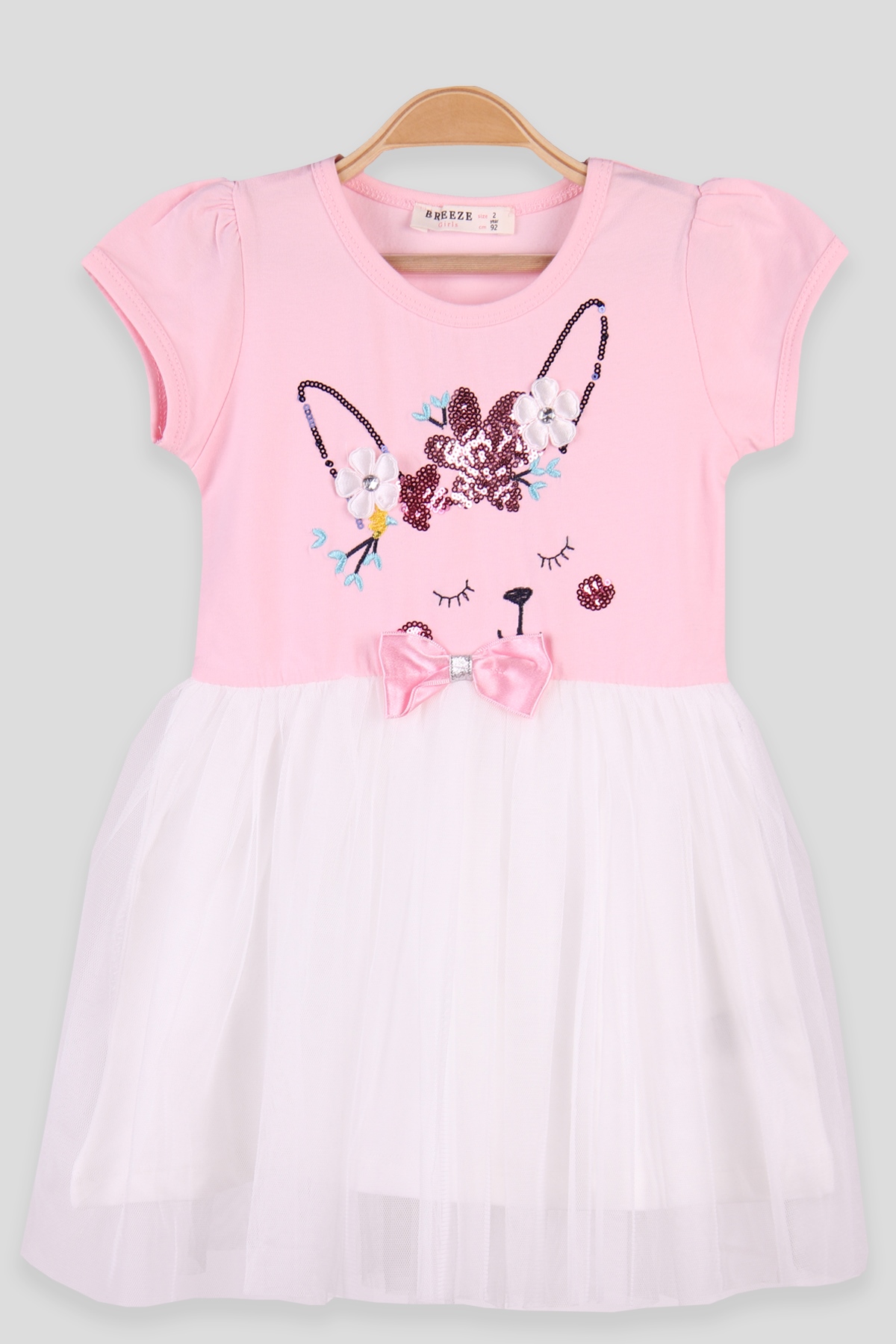 Breeze Kız Çocuk Elbise Pullu Kedi Pembe (2-6 Yaş)