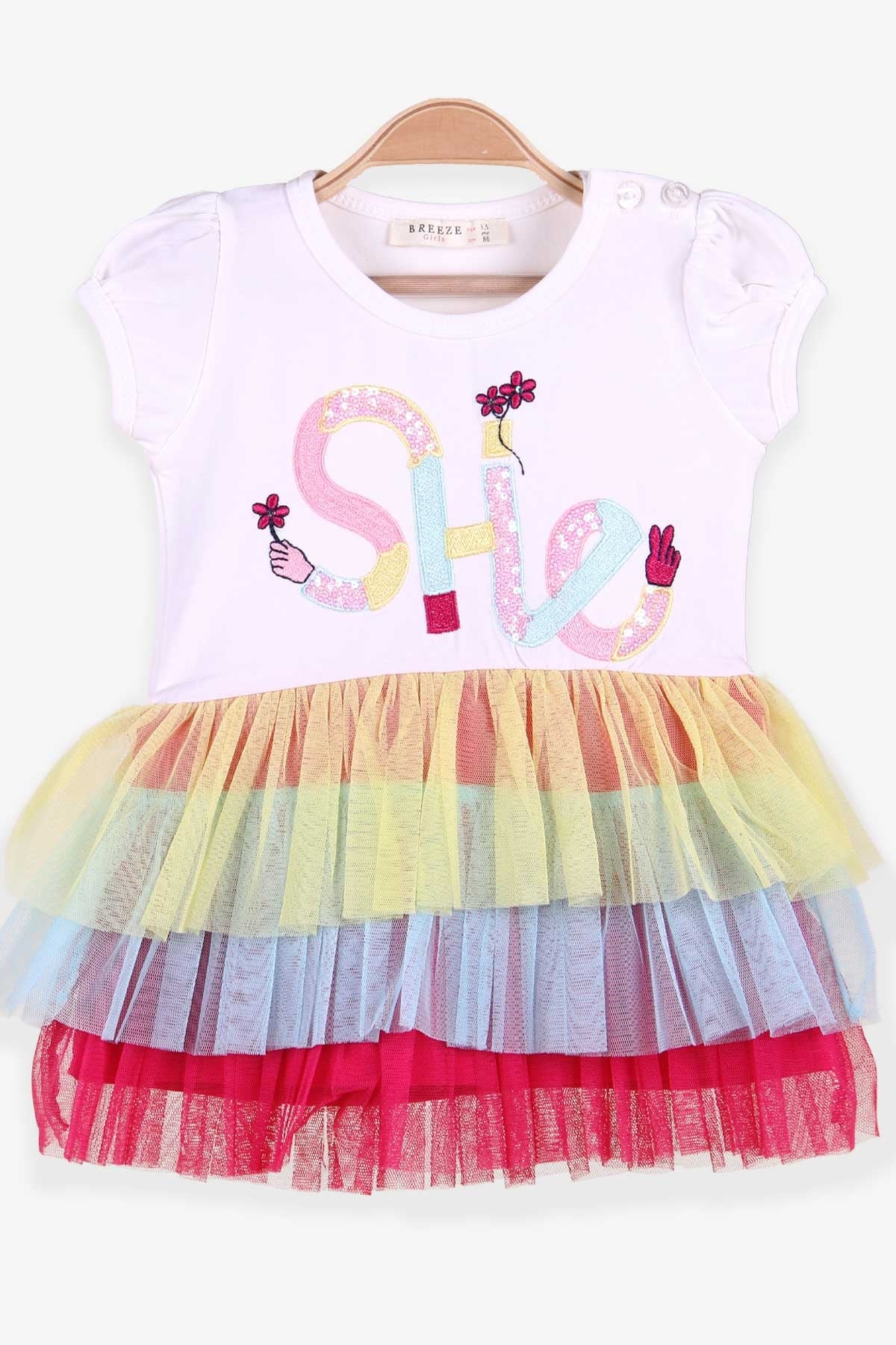 Breeze Kız Çocuk Elbise Pullu Tüllü Ekru (1.5-5 Yaş)