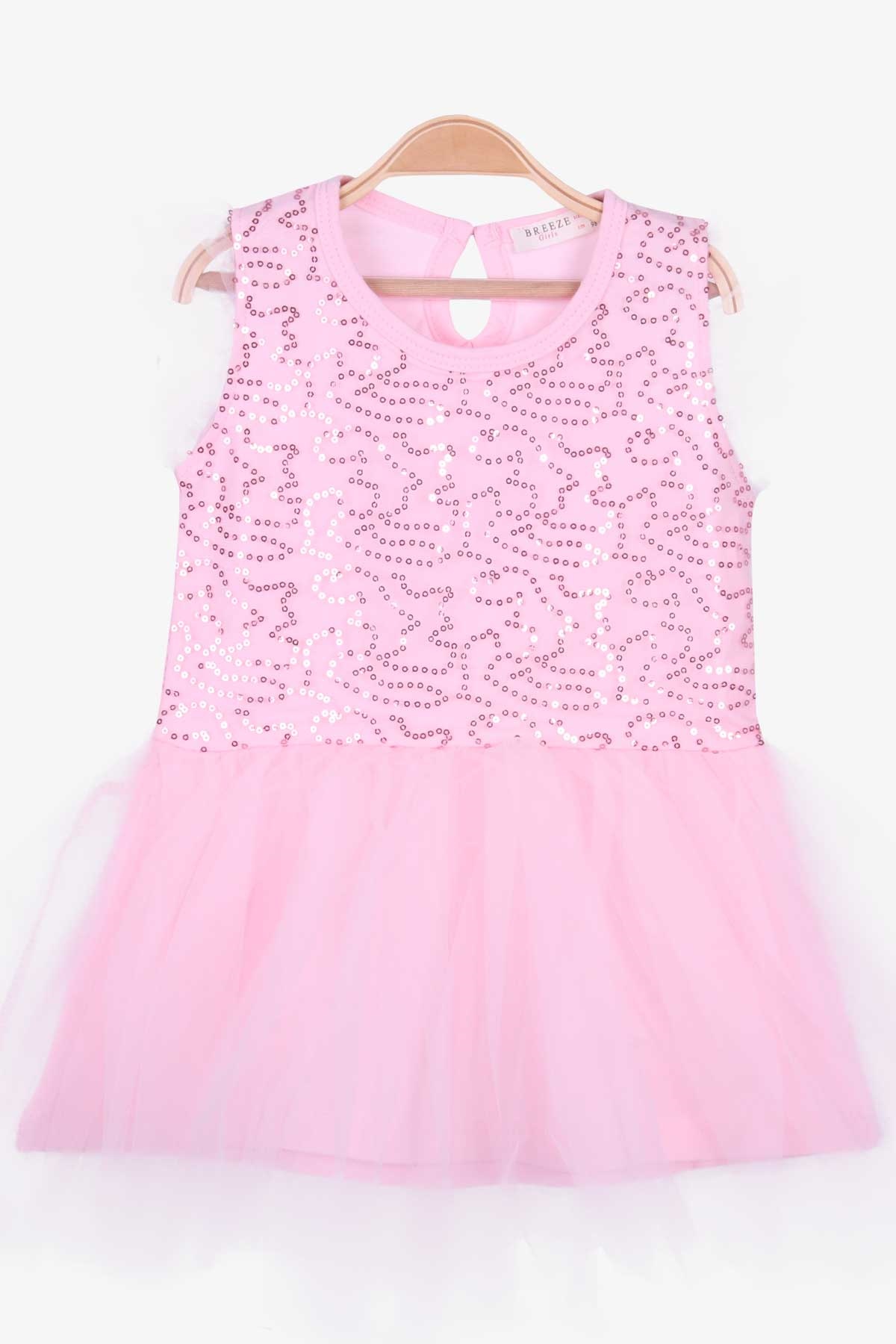 Breeze Kız Çocuk Elbise Pullu Tüllü Pudra (3-8 Yaş)