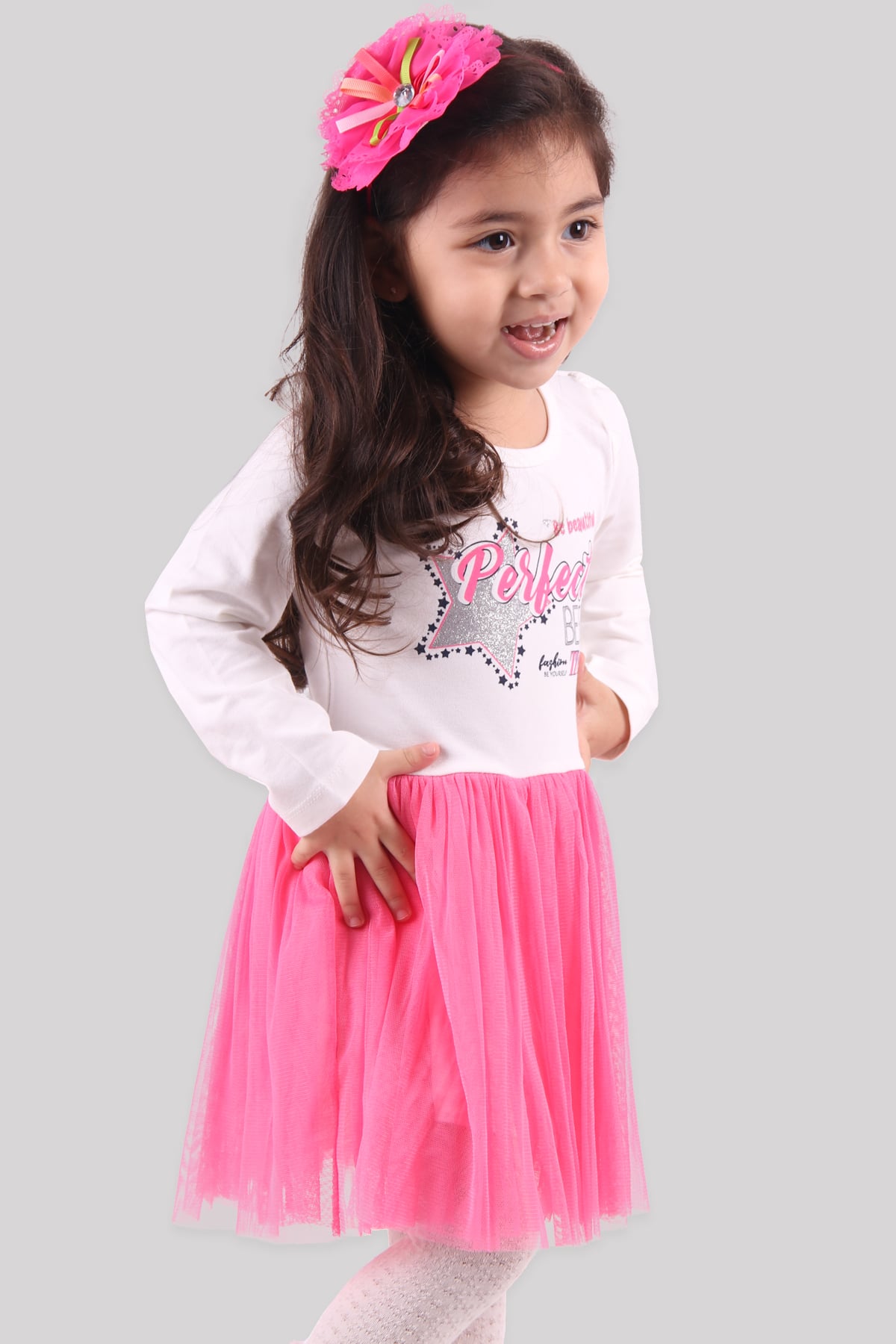 Breeze Kız Çocuk Elbise Simli Tüllü Pembe (3-8 Yaş)