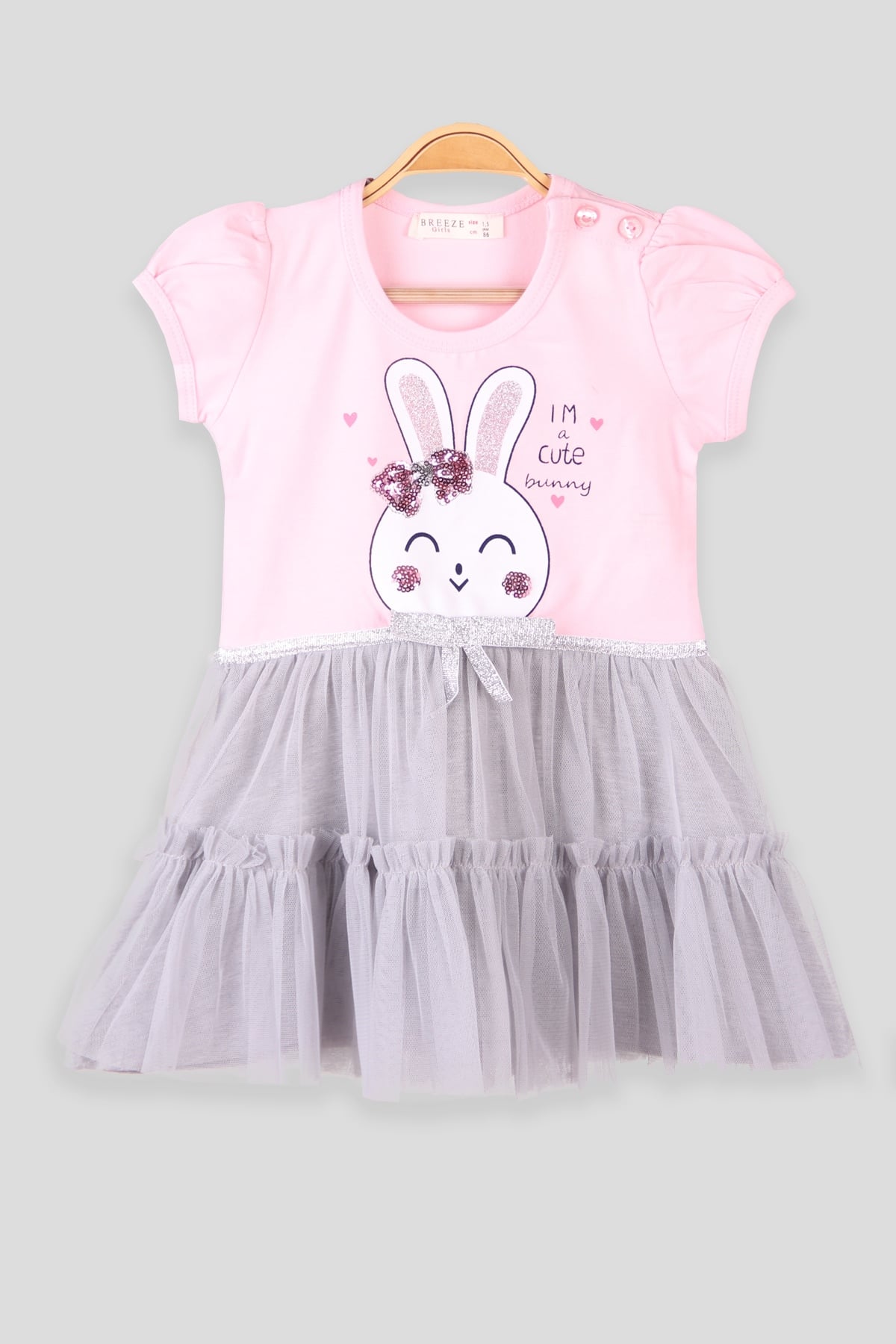 Breeze Kız Çocuk Elbise Tavşanlı Simli Pembe (1.5-5 Yaş)