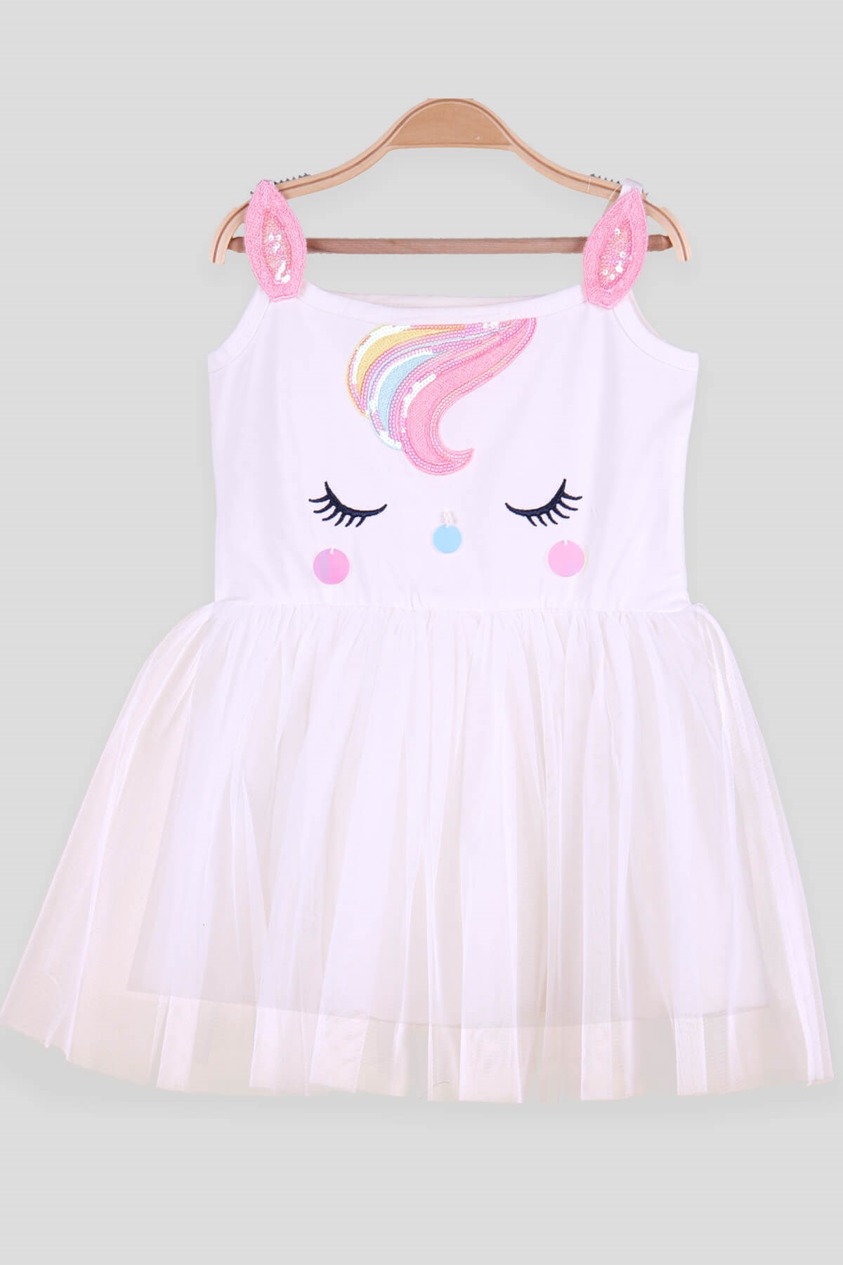 Breeze Kız Çocuk Elbise Tüllü Unicorn Ekru (3-8 Yaş)
