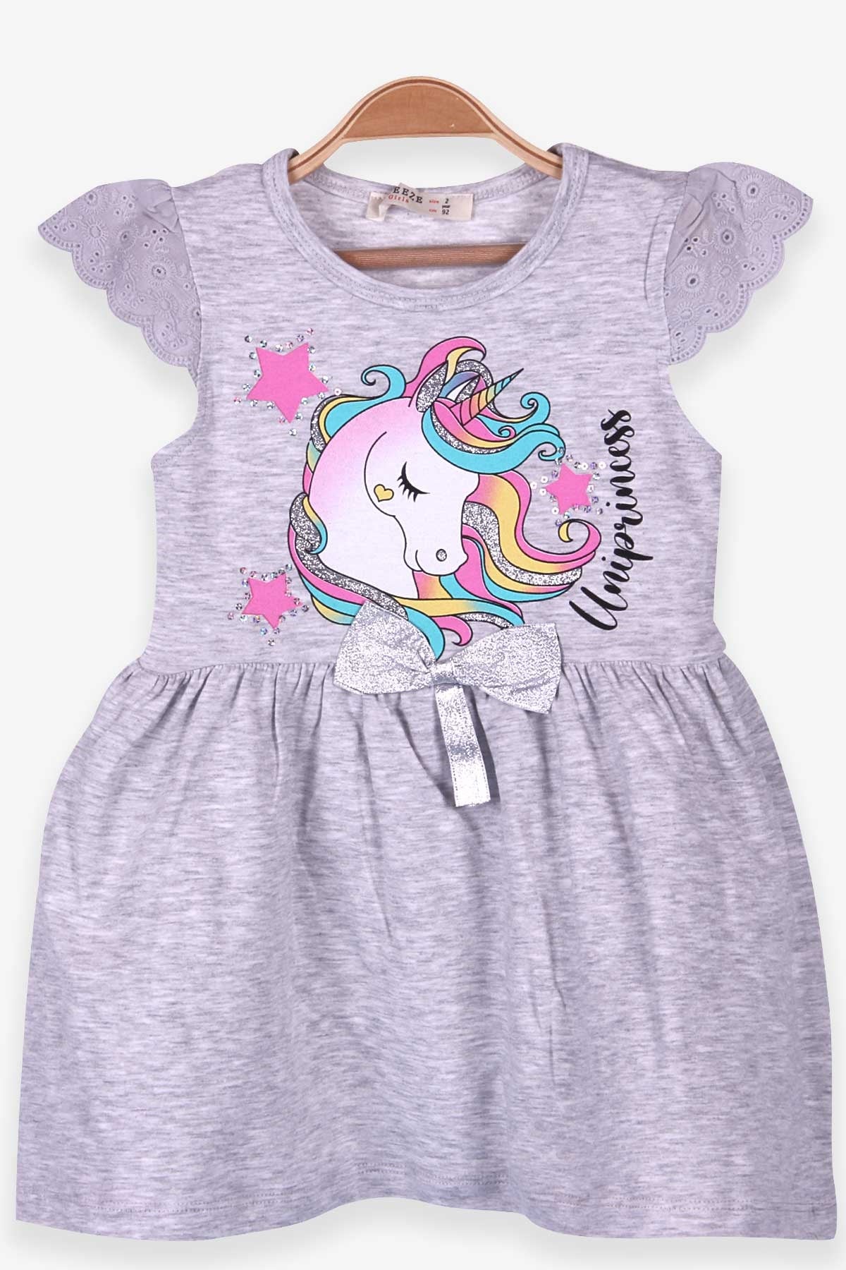 Breeze Kız Çocuk Elbise Unicorn Açık Gri Melanj (2-6 Yaş)