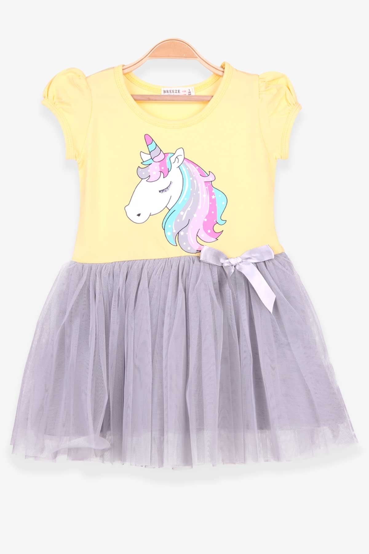 Breeze Kız Çocuk Elbise Unicorn Baskılı Sarı (3-8 Yaş)