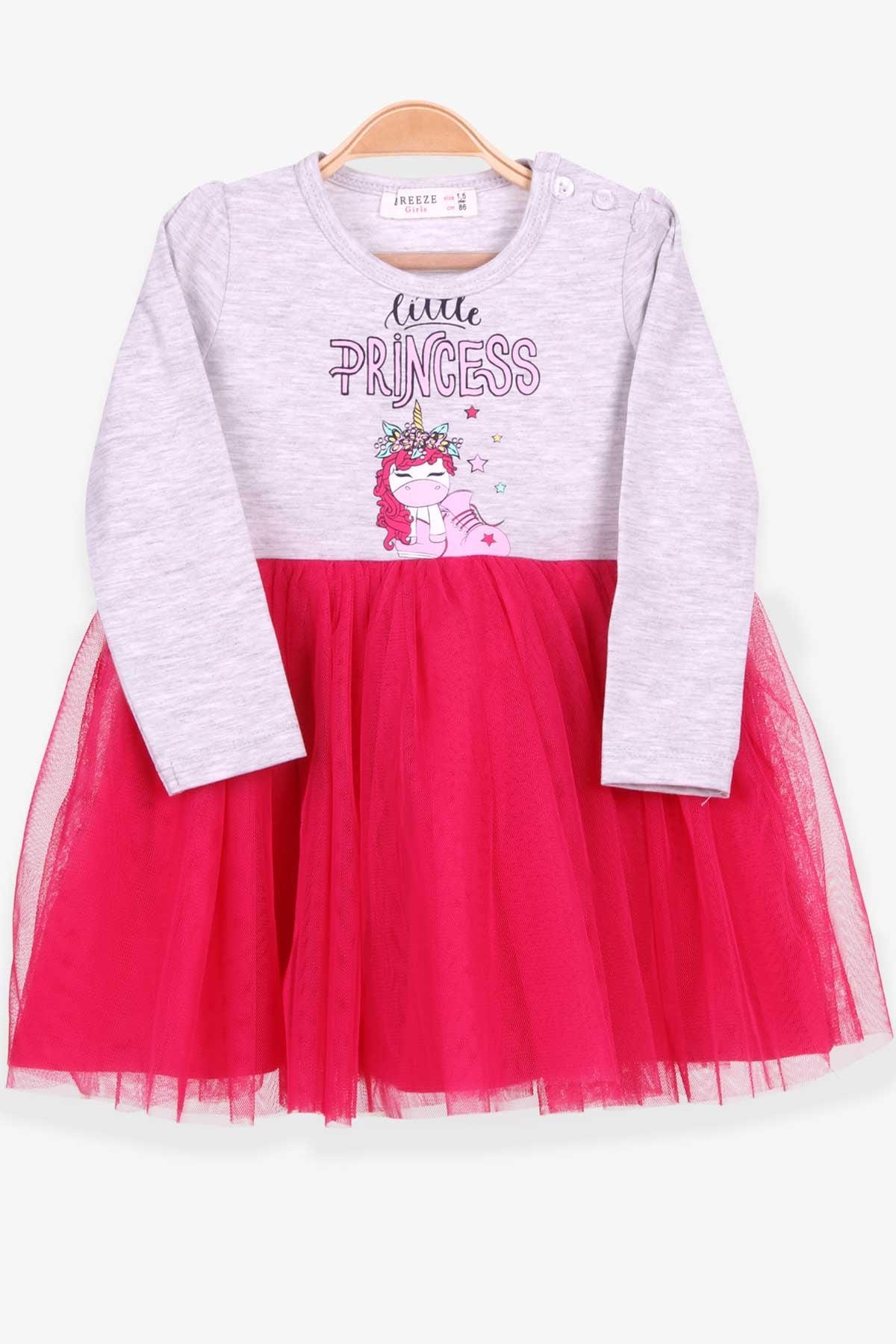 Breeze Kız Çocuk Elbise Unicorn Baskılı Gri Melanj (1.5-5 Yaş)