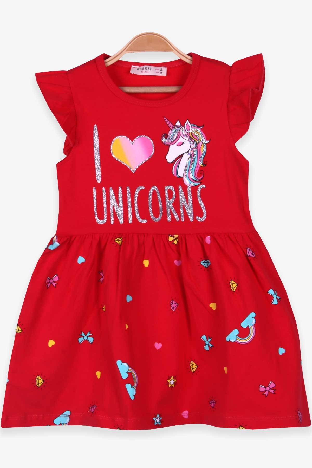 Breeze Kız Çocuk Elbise Unicorn Kırmızı (3-8 Yaş)