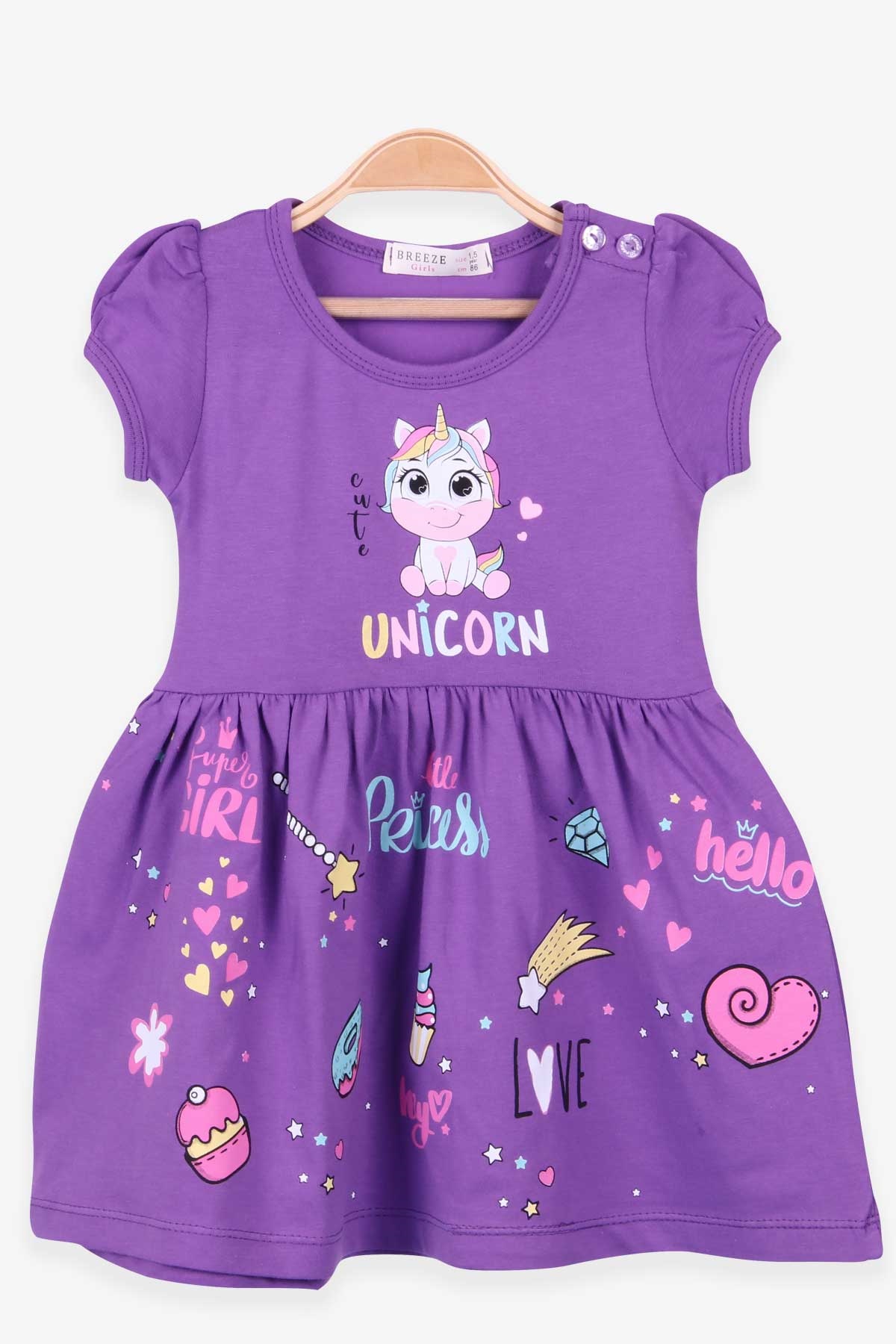 Breeze Kız Çocuk Elbise Unicorn Mor (1.5-5 Yaş)