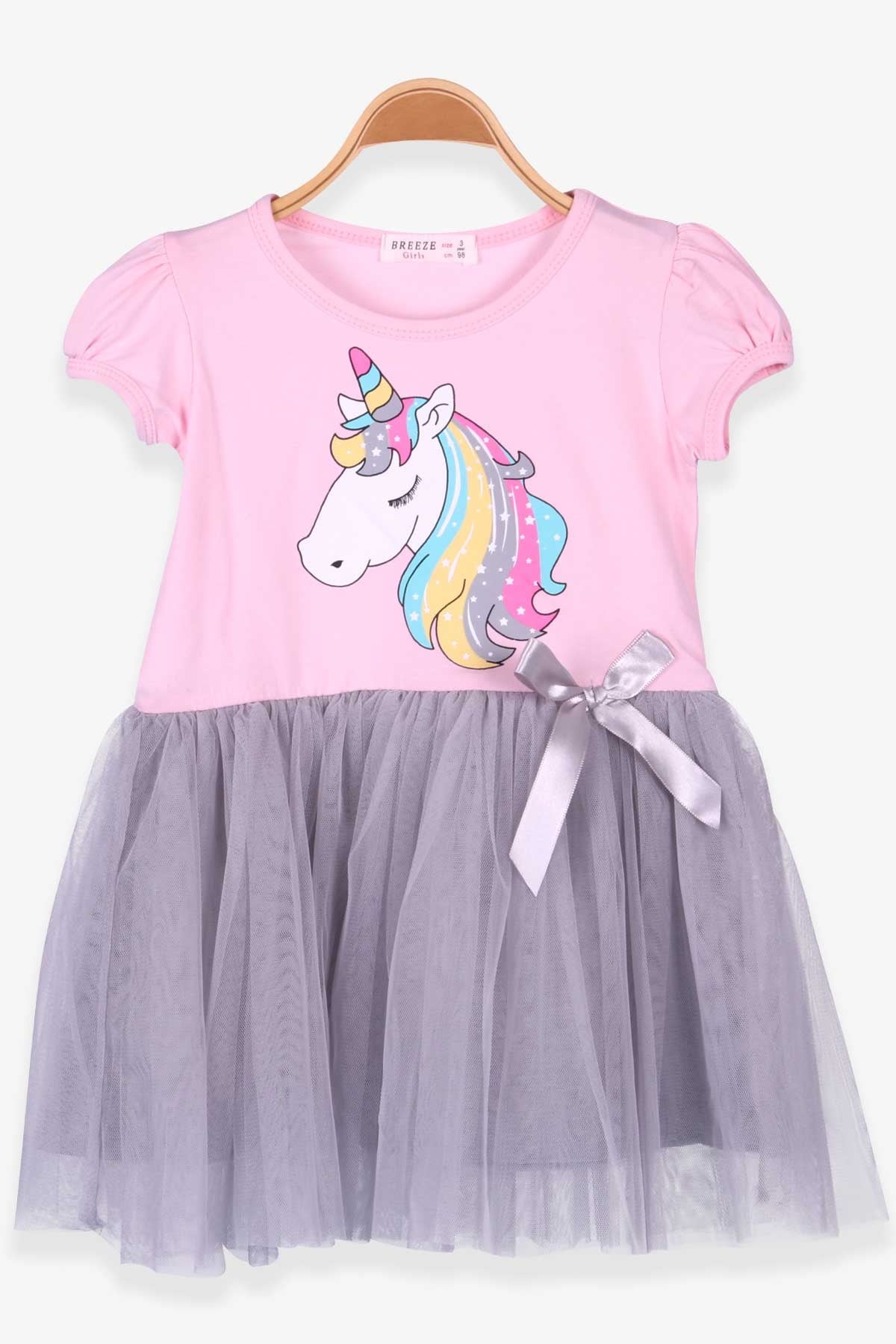 Breeze Kız Çocuk Elbise Unicorn Pudra (3-8 Yaş)