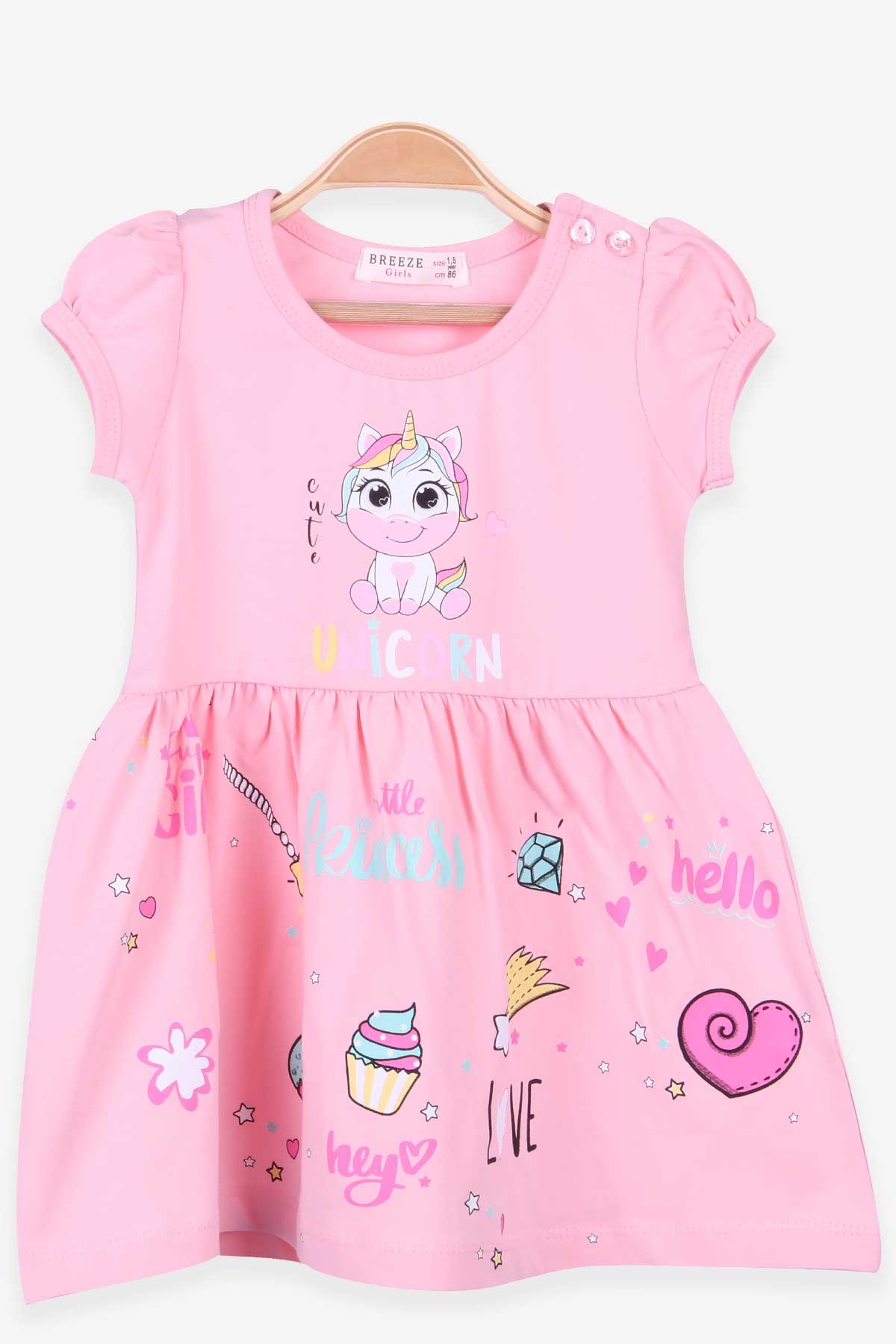 Breeze Kız Çocuk Elbise Unicorn Pudra (1.5-5 Yaş)