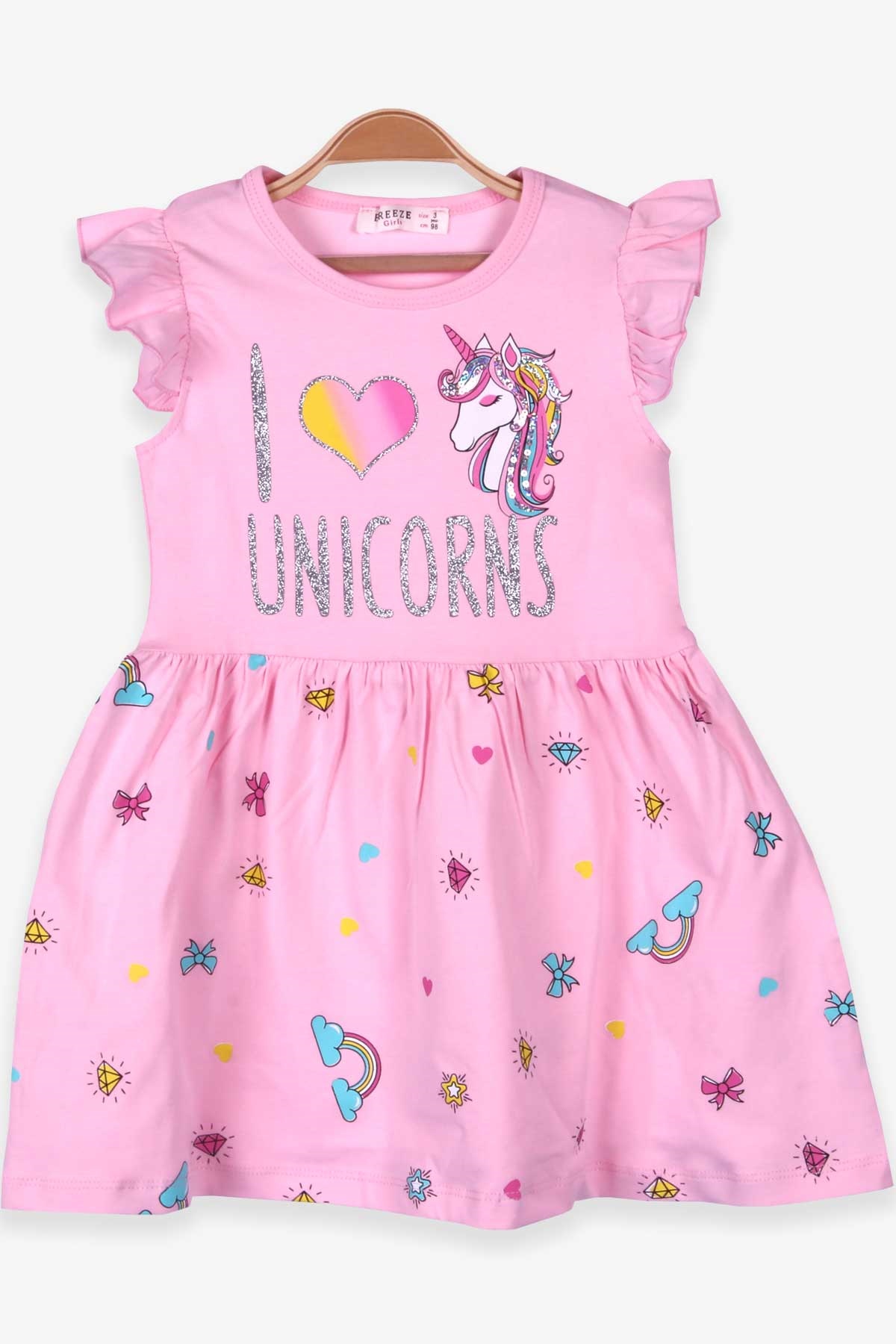 Breeze Kız Çocuk Elbise Unicorn Pudra (3-8 Yaş)