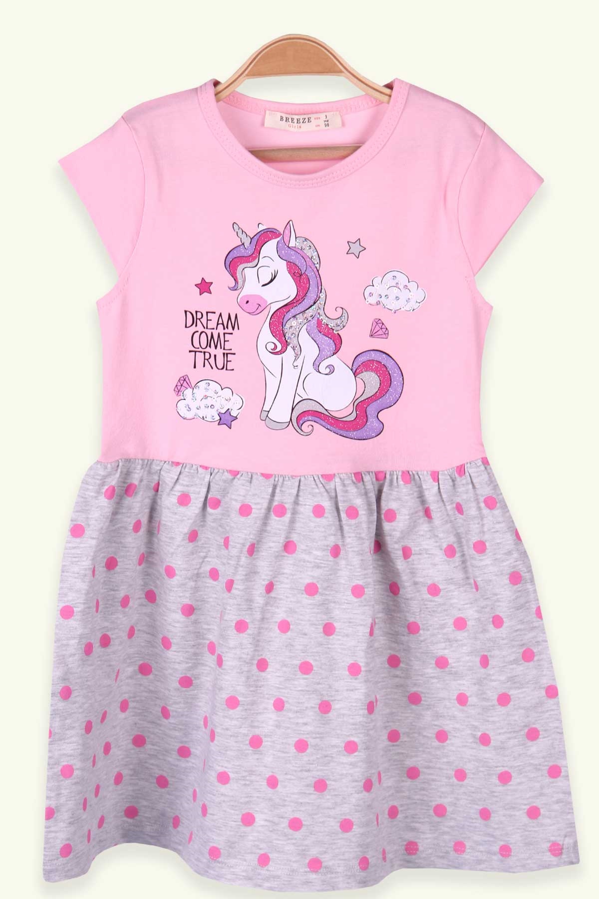 Breeze Kız Çocuk Elbise Unicorn Pudra (3-8 Yaş)